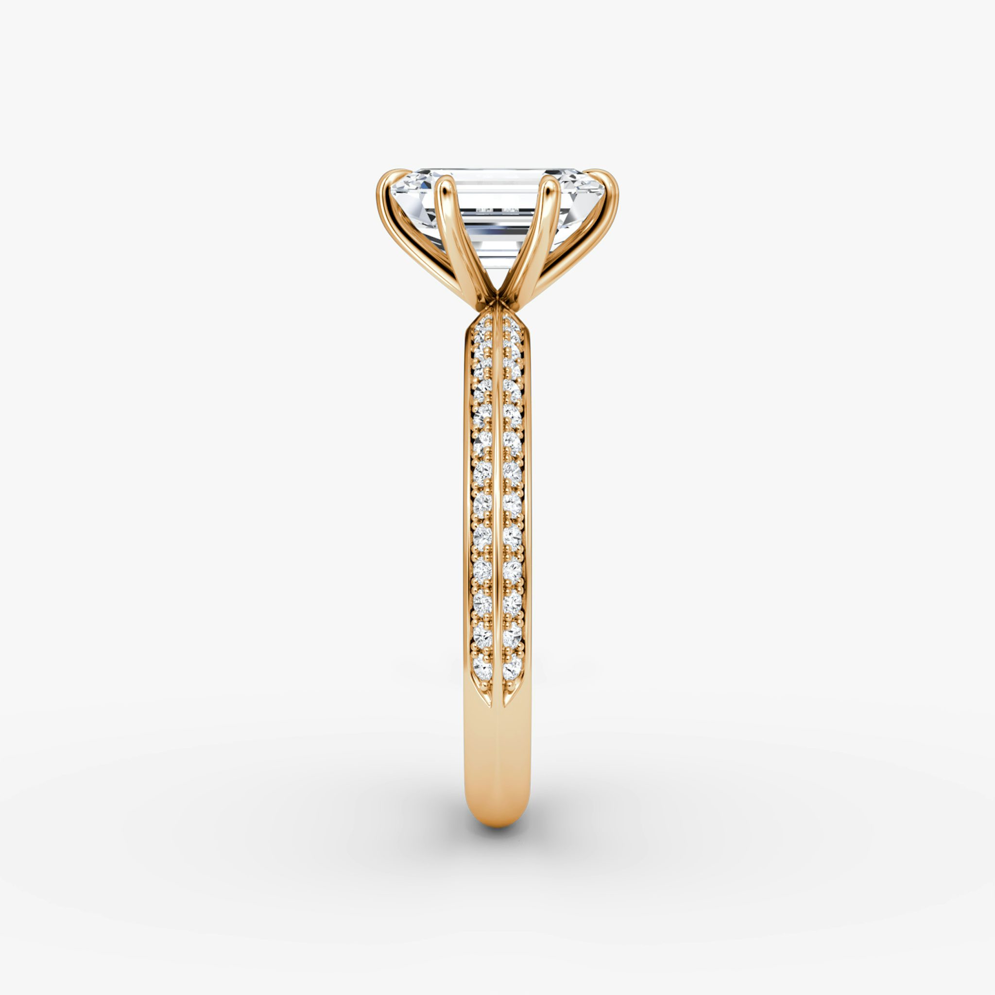 The Knife-Edge | Emerald | 14k | Rose Gold | bandAccent: Pavé | hiddenHalo: no | diamondOrientation: vertical | caratWeight: other