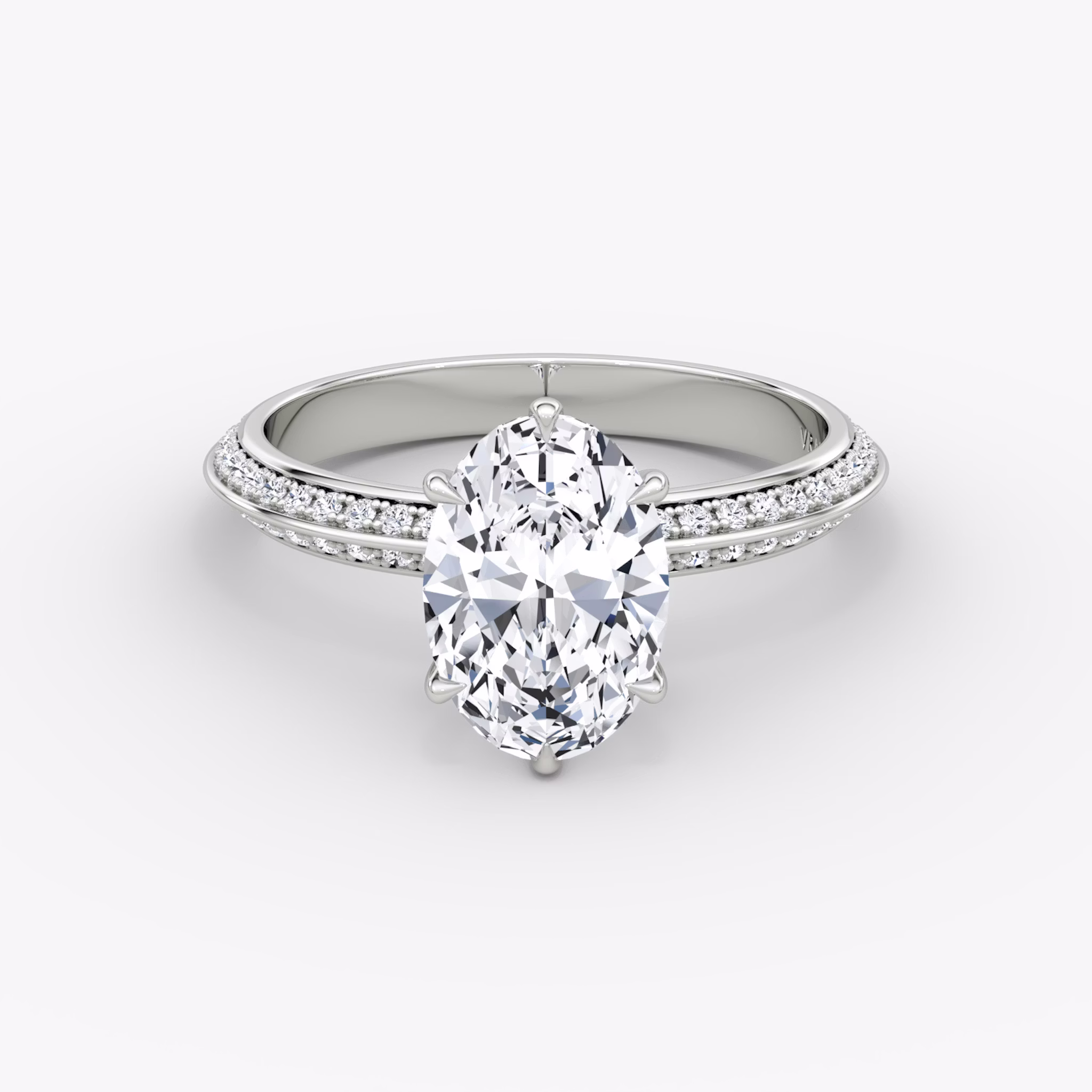 The Knife-Edge | Oval | 18k | White Gold | bandAccent: Pavé | hiddenHalo: no | diamondOrientation: vertical | caratWeight: other