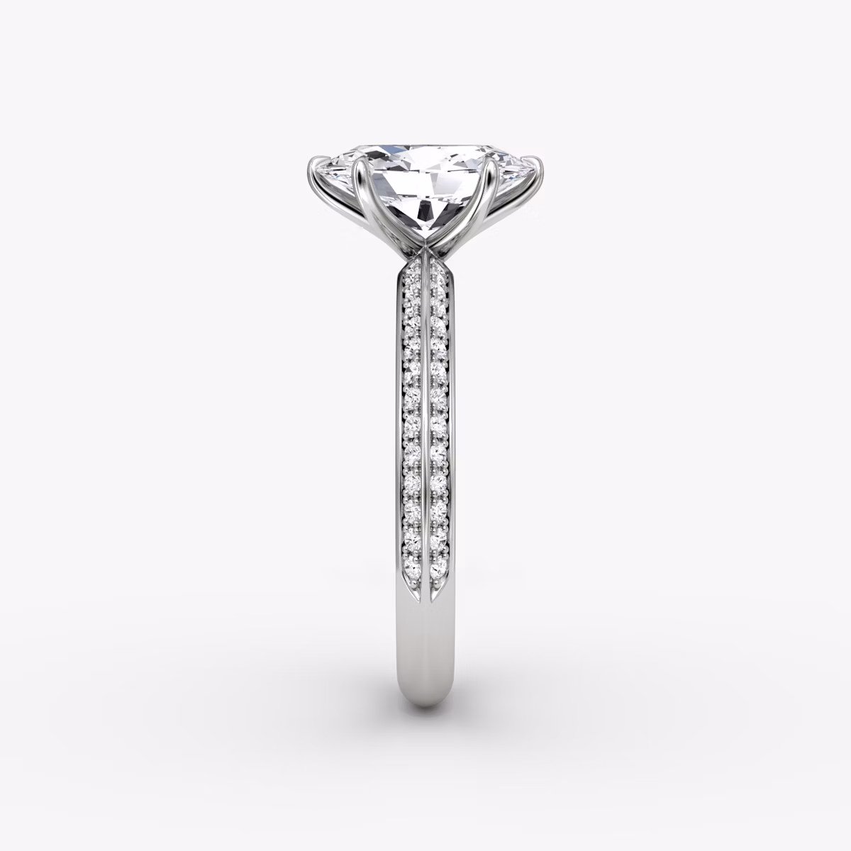 The Knife-Edge | Oval | 18k | White Gold | bandAccent: Pavé | hiddenHalo: no | diamondOrientation: vertical | caratWeight: other