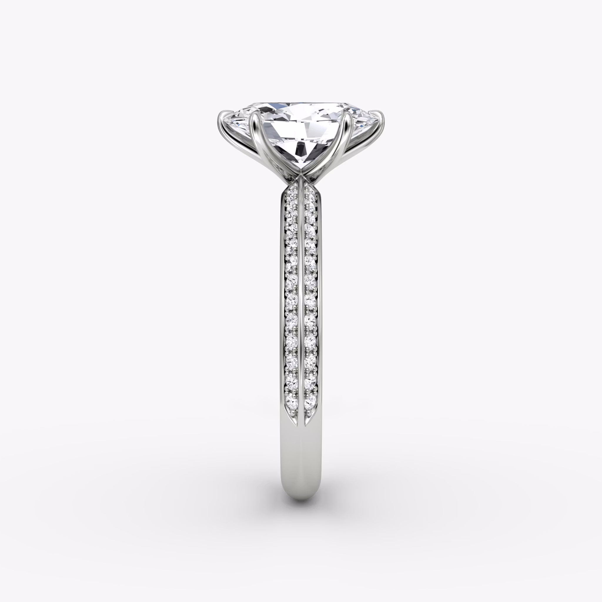The Knife-Edge | Oval | 18k | White Gold | bandAccent: Pavé | hiddenHalo: no | diamondOrientation: vertical | caratWeight: other