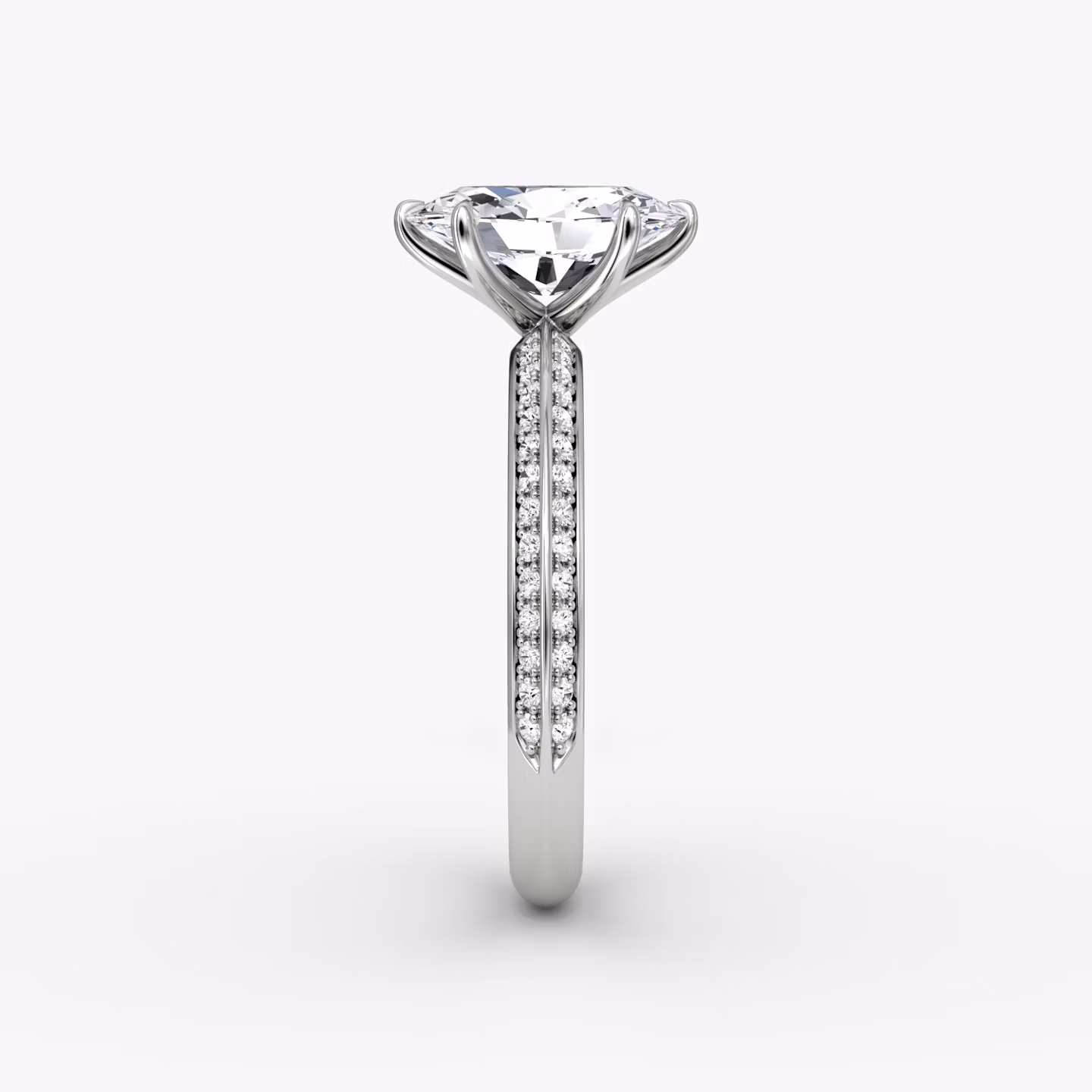 The Knife-Edge | Oval | 18k | White Gold | bandAccent: Pavé | hiddenHalo: no | diamondOrientation: vertical | caratWeight: other