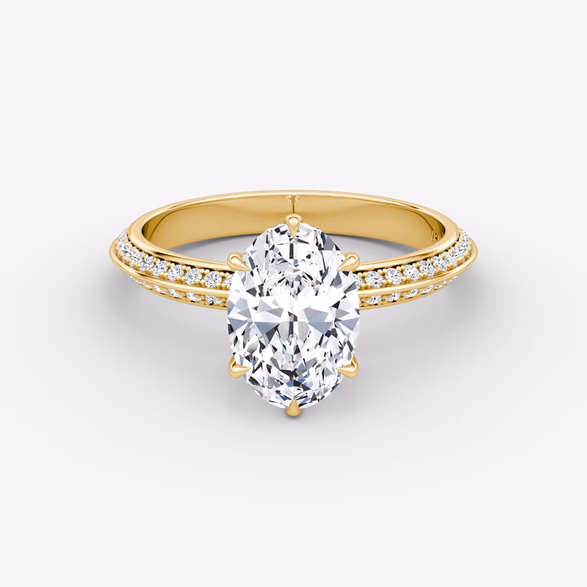Knife-Edge | Oval | 18k | Gelbgold | bandAccent: Mit Pavé-Besatz | hiddenHalo: no | diamondOrientation: vertical | caratWeight: other