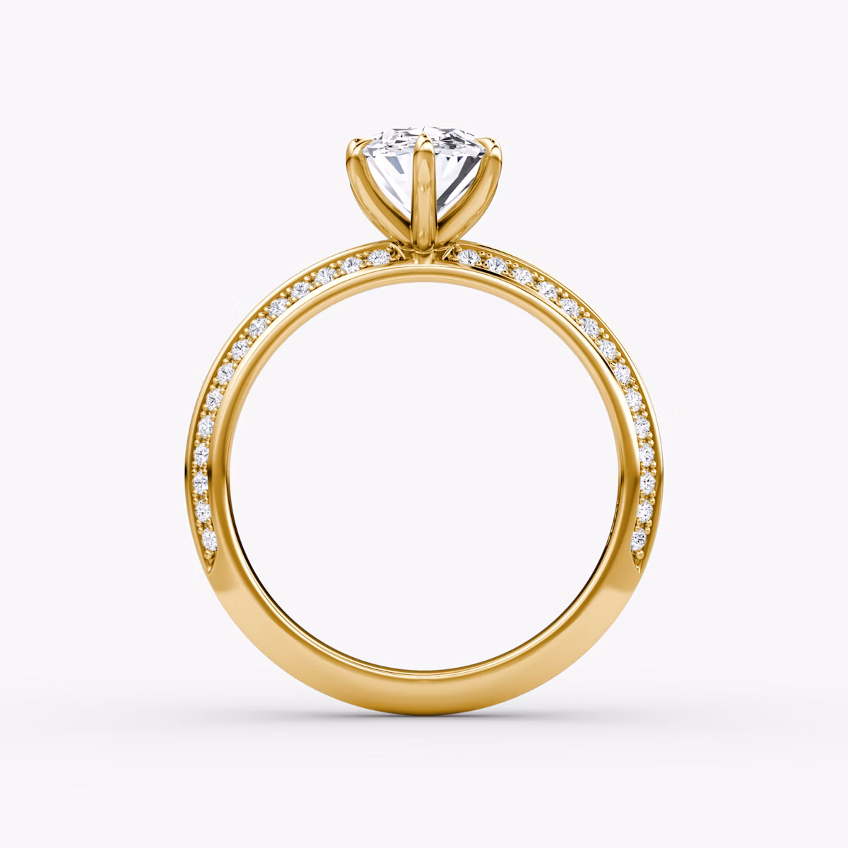 Knife-Edge | Oval | 18k | Gelbgold | bandAccent: Mit Pavé-Besatz | hiddenHalo: no | diamondOrientation: vertical | caratWeight: other