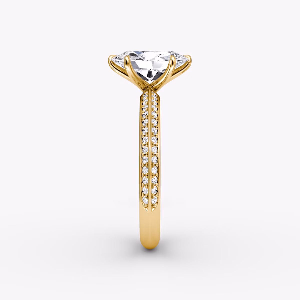 Knife-Edge | Oval | 18k | Gelbgold | bandAccent: Mit Pavé-Besatz | hiddenHalo: no | diamondOrientation: vertical | caratWeight: other