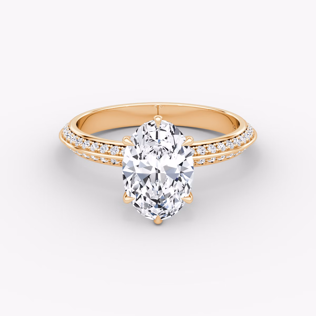 The Knife-Edge | Oval | 14k | Rose Gold | bandAccent: Pavé | hiddenHalo: no | diamondOrientation: vertical | caratWeight: other