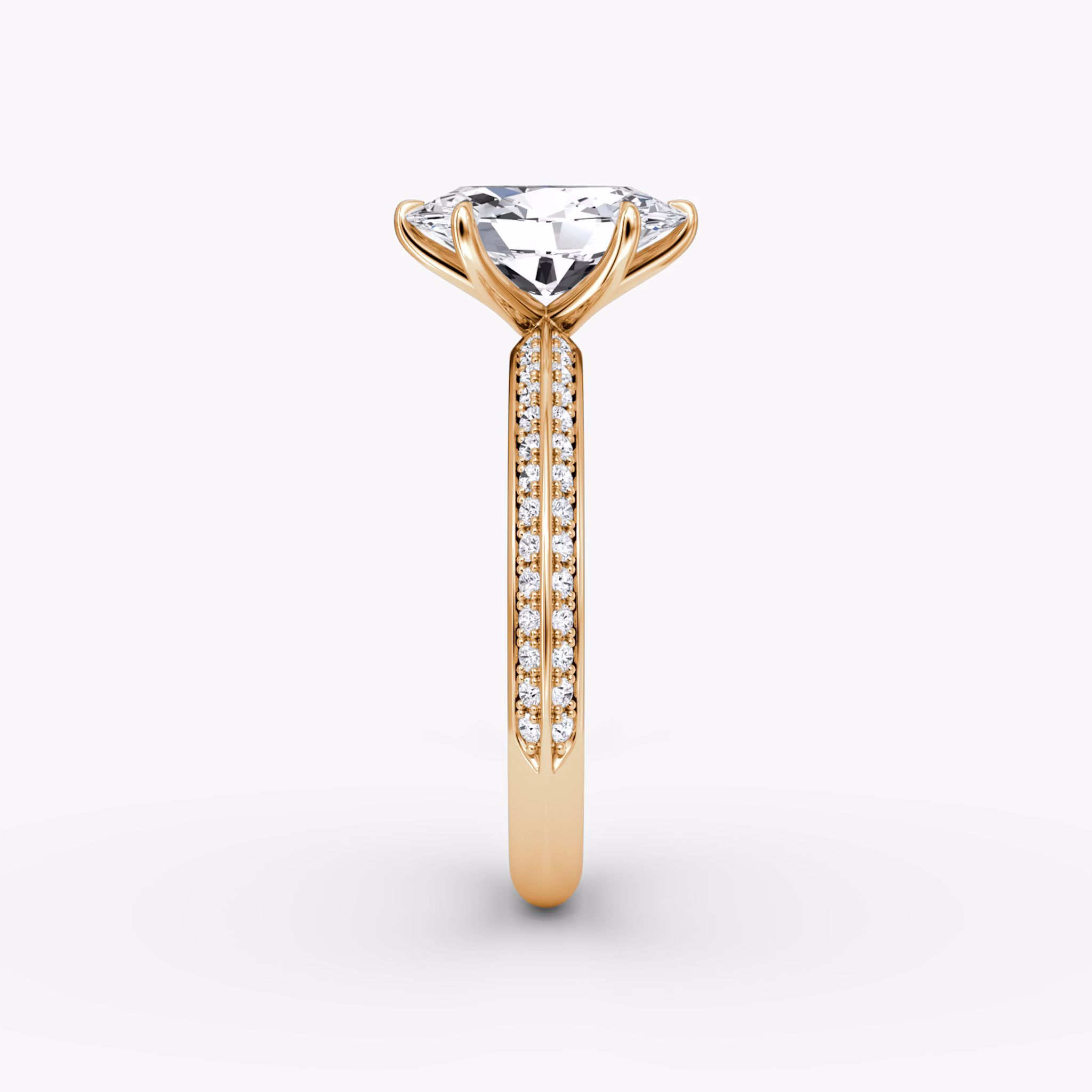 The Knife-Edge | Oval | 14k | Rose Gold | bandAccent: Pavé | hiddenHalo: no | diamondOrientation: vertical | caratWeight: other