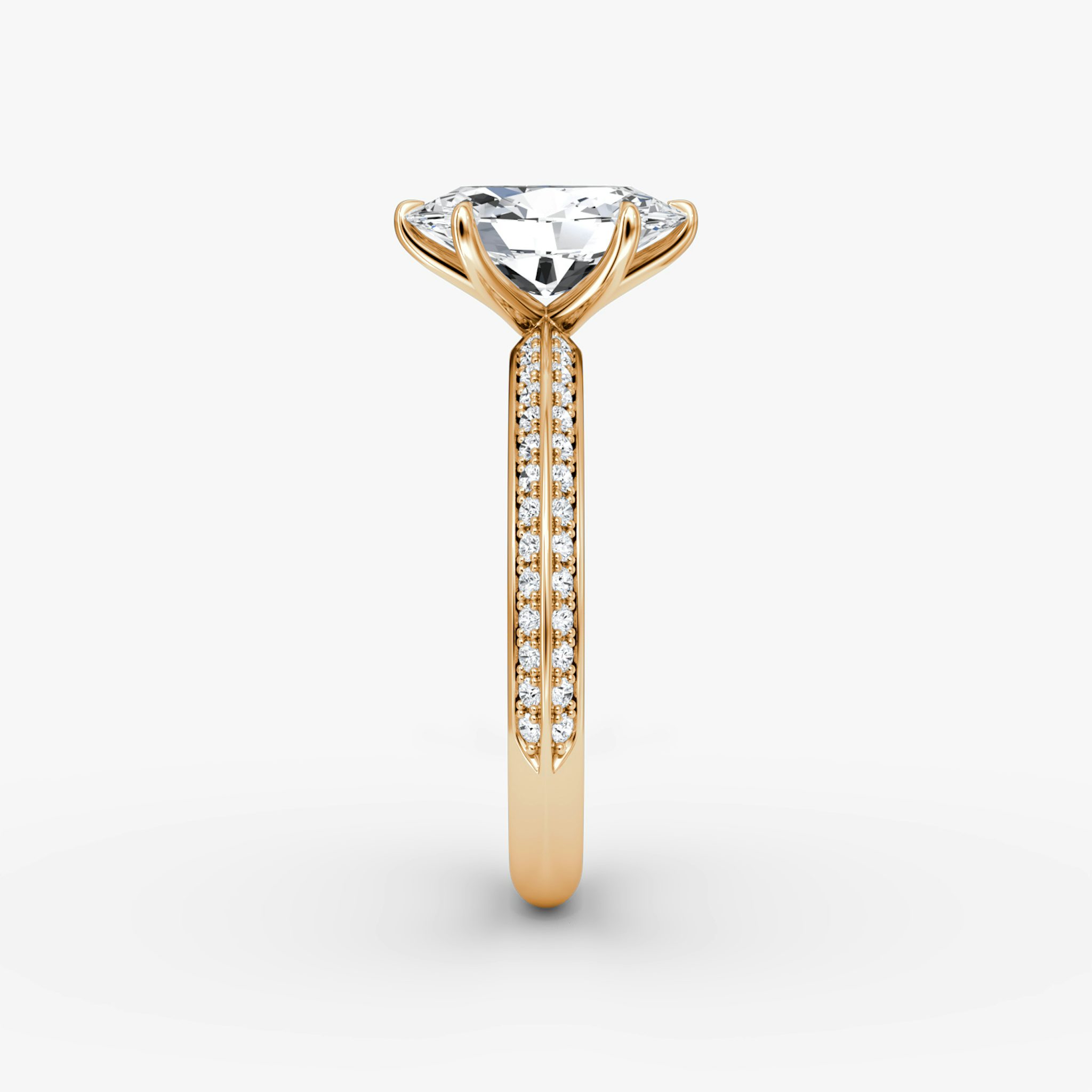 The Knife-Edge | Oval | 14k | Rose Gold | bandAccent: Pavé | hiddenHalo: no | diamondOrientation: vertical | caratWeight: other