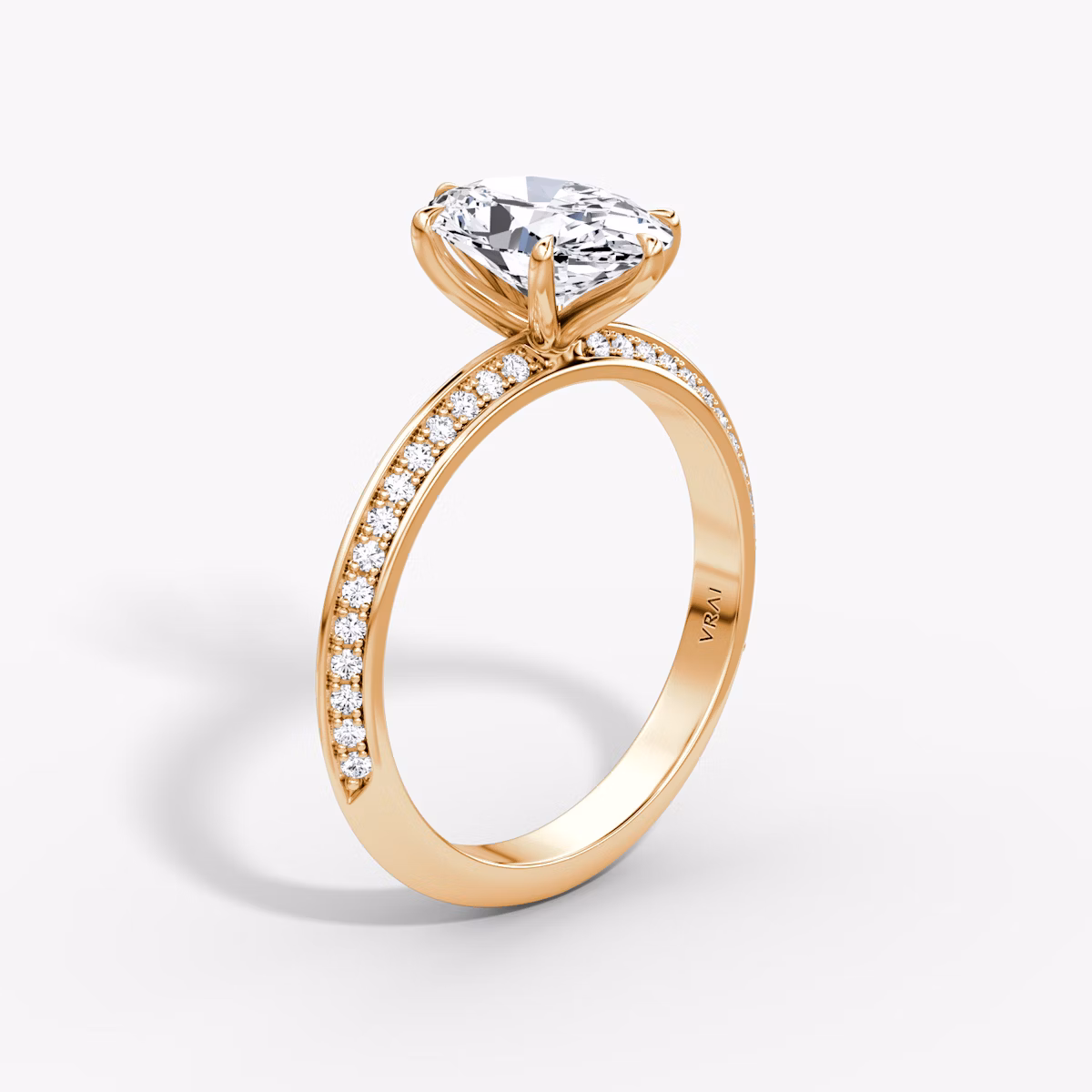 The Knife-Edge | Oval | 14k | Rose Gold | bandAccent: Pavé | hiddenHalo: no | diamondOrientation: vertical | caratWeight: other