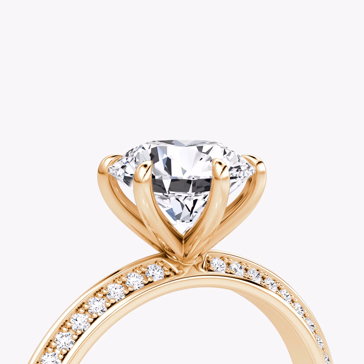 The Knife-Edge | Round Brilliant | 14k | Rose Gold | bandAccent: Pavé | caratWeight: 1.0ct | hiddenHalo: no | diamondOrientation: vertical