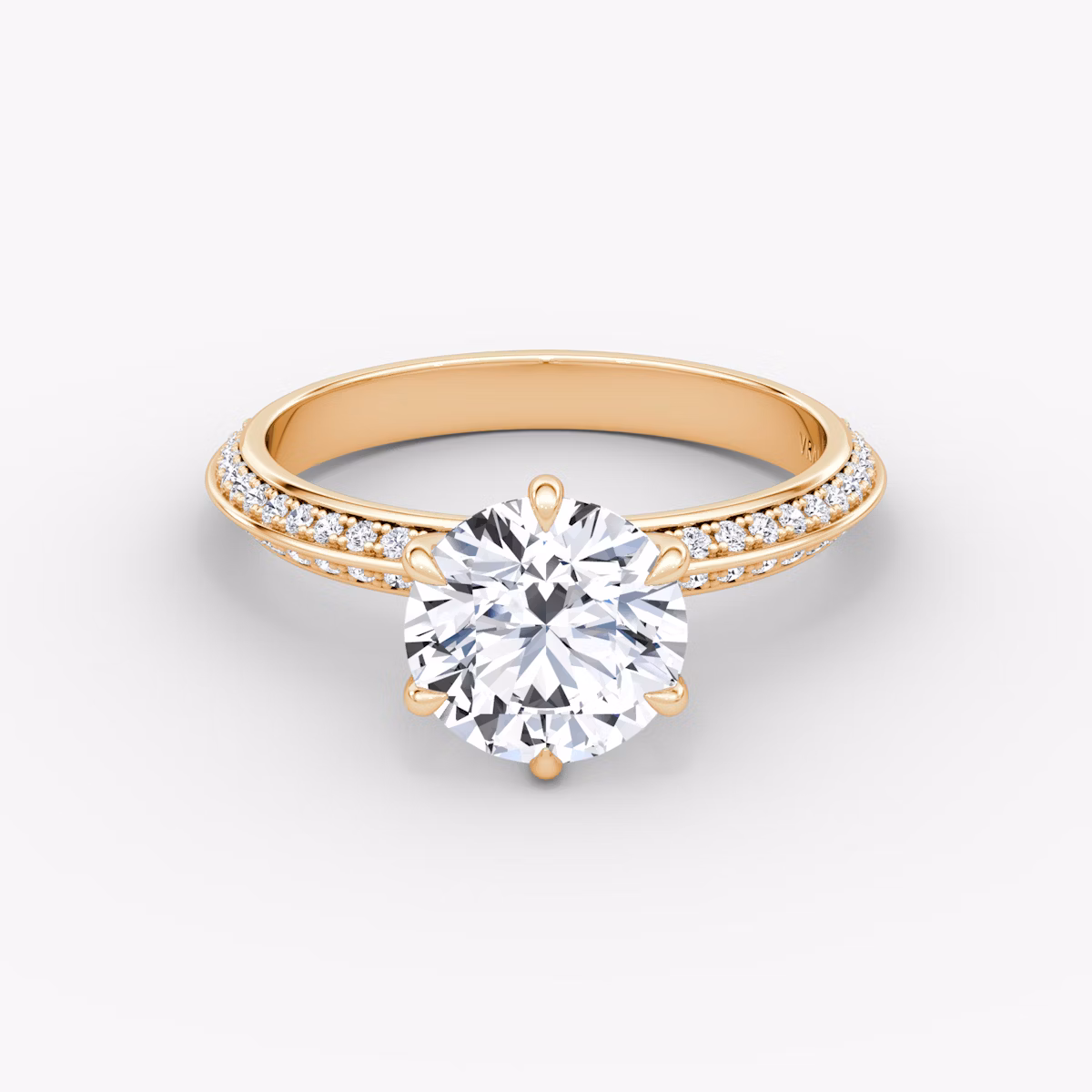 The Knife-Edge | Round Brilliant | 14k | Rose Gold | bandAccent: Pavé | caratWeight: 1.0ct | hiddenHalo: no | diamondOrientation: vertical
