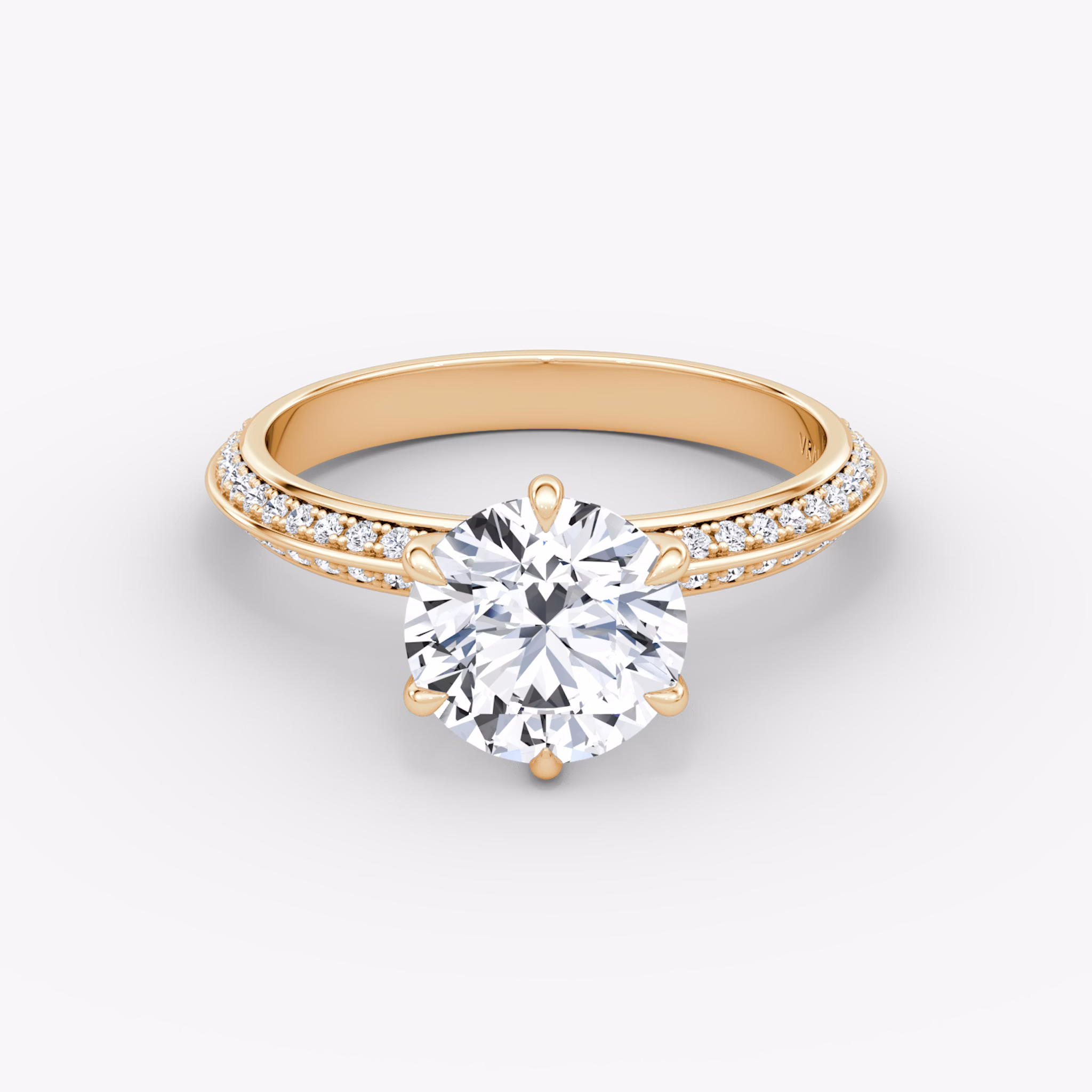 The Knife-Edge | Round Brilliant | 14k | Rose Gold | bandAccent: Pavé | caratWeight: other | hiddenHalo: no | diamondOrientation: vertical