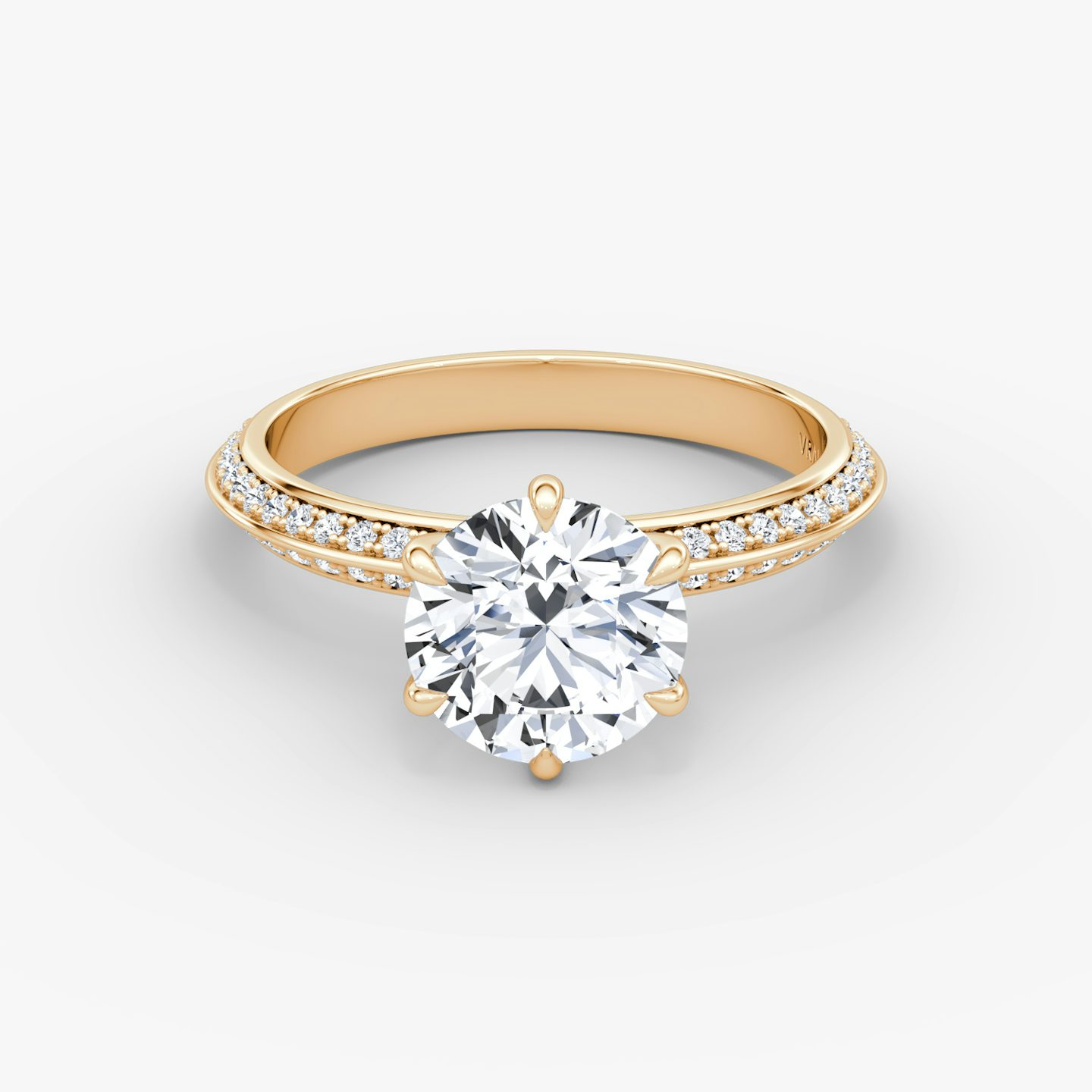 The Knife-Edge | Round Brilliant | 14k | Rose Gold | bandAccent: Pavé | caratWeight: 1.5ct | hiddenHalo: no | diamondOrientation: vertical
