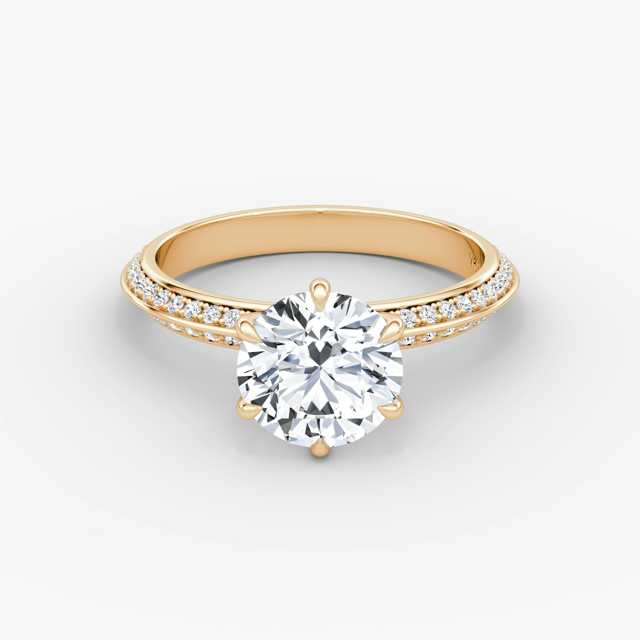 The Knife-Edge | Round Brilliant | 14k | Rose Gold | bandAccent: Pavé | caratWeight: other | hiddenHalo: no | diamondOrientation: vertical