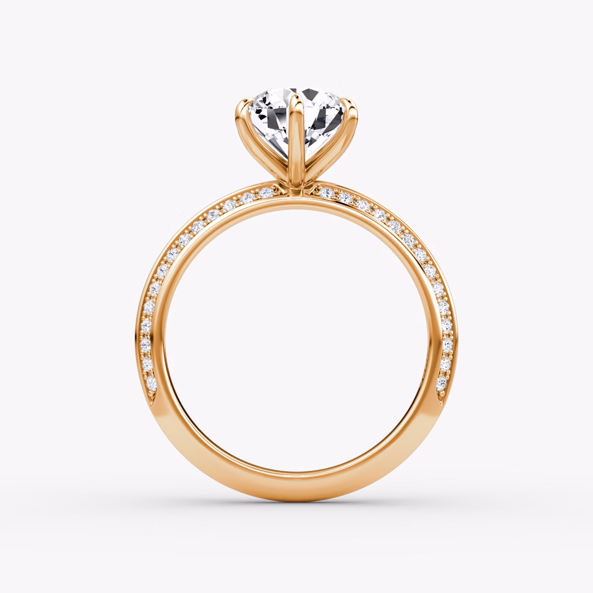 The Knife-Edge | Round Brilliant | 14k | Rose Gold | bandAccent: Pavé | caratWeight: 1.0ct | hiddenHalo: no | diamondOrientation: vertical