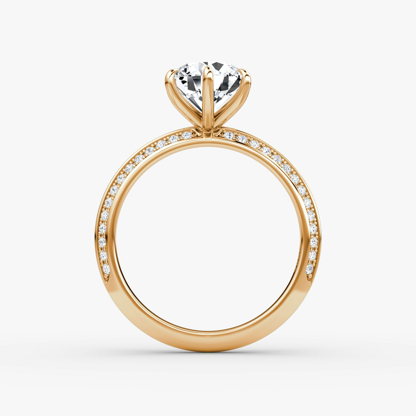 The Knife-Edge | Round Brilliant | 14k | Rose Gold | bandAccent: Pavé | caratWeight: 1.5ct | hiddenHalo: no | diamondOrientation: vertical
