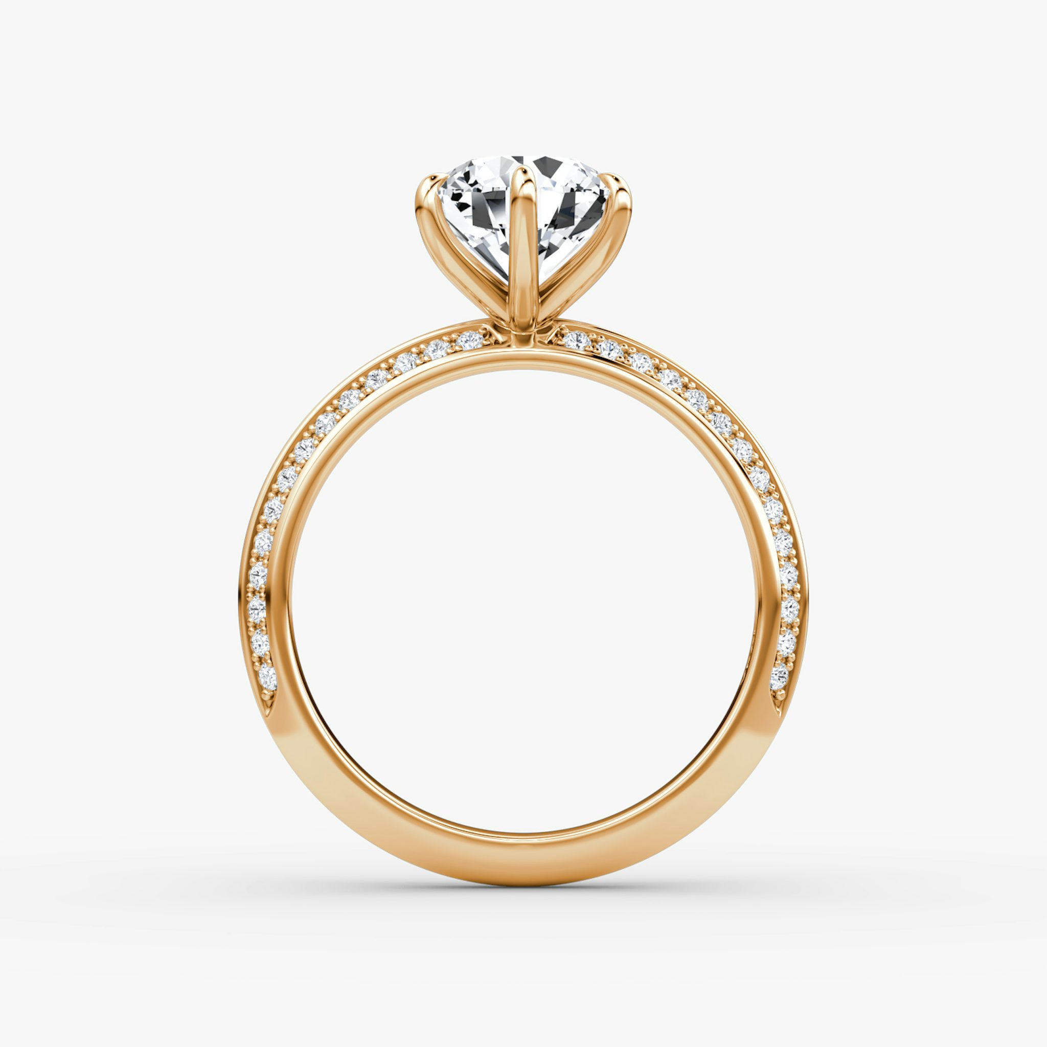 The Knife-Edge | Round Brilliant | 14k | Rose Gold | bandAccent: Pavé | caratWeight: other | hiddenHalo: no | diamondOrientation: vertical