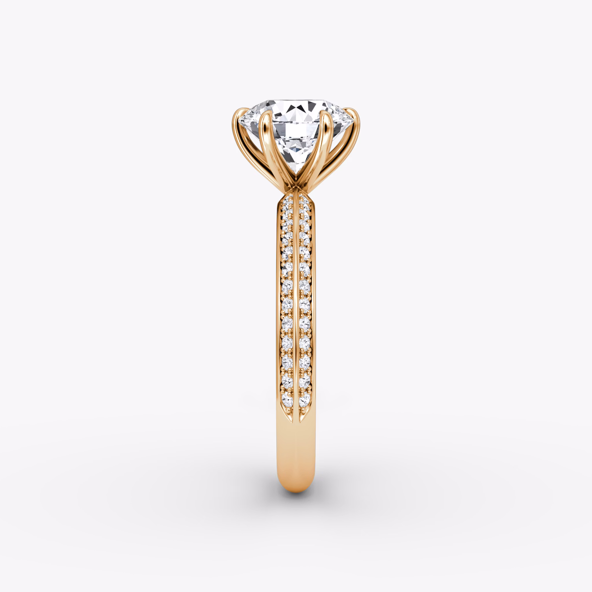 The Knife-Edge | Round Brilliant | 14k | Rose Gold | bandAccent: Pavé | caratWeight: other | hiddenHalo: no | diamondOrientation: vertical