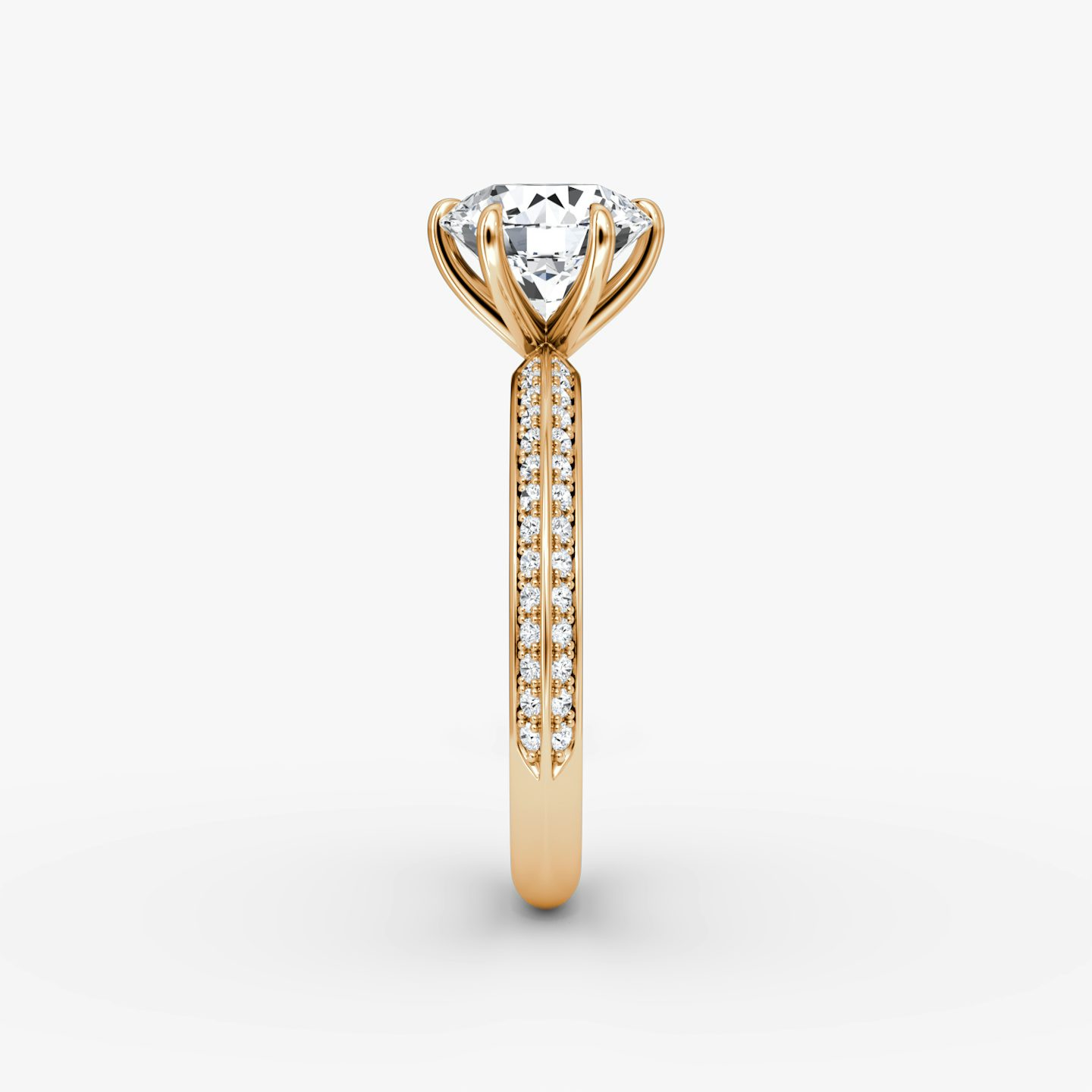 The Knife-Edge | Round Brilliant | 14k | Rose Gold | bandAccent: Pavé | caratWeight: 1.5ct | hiddenHalo: no | diamondOrientation: vertical