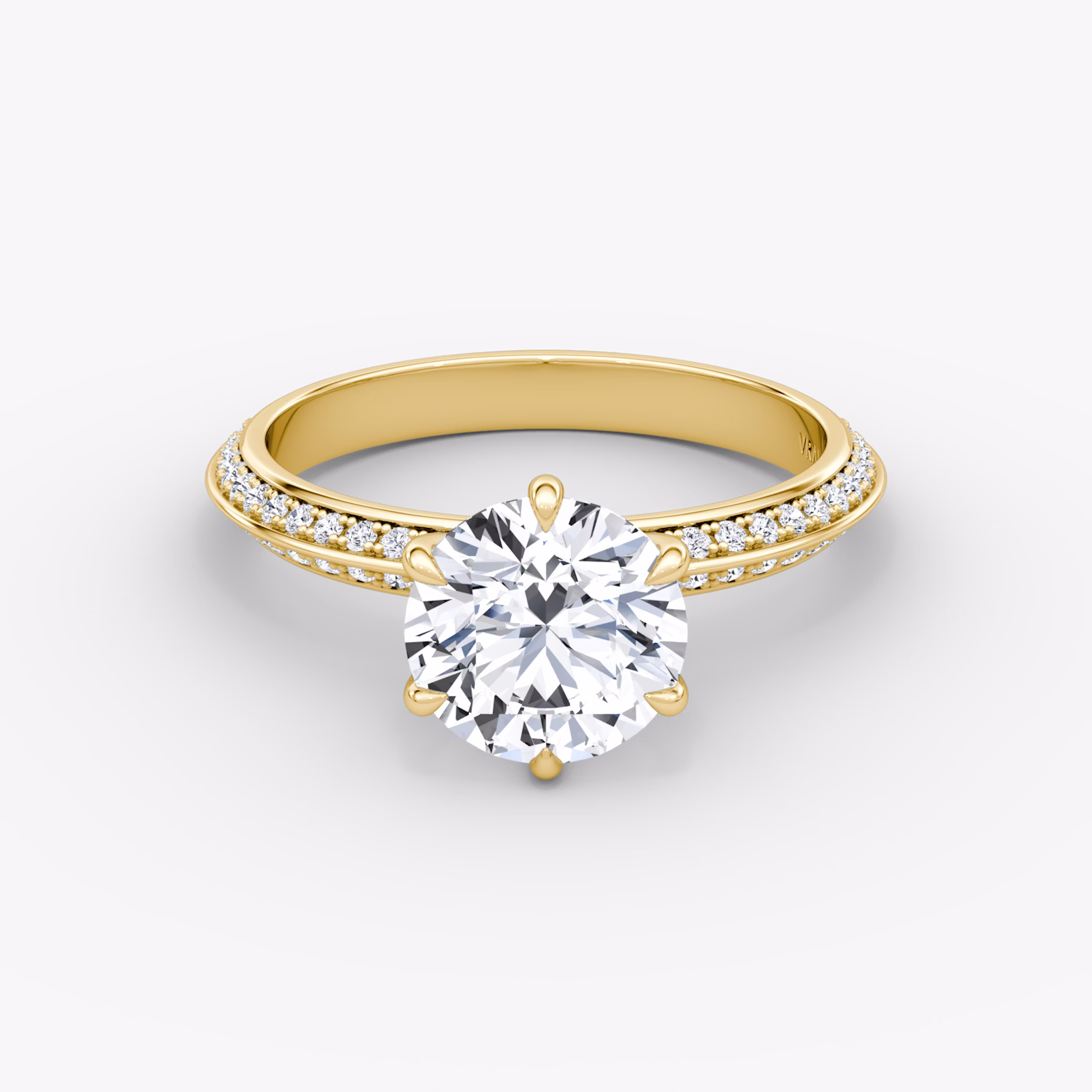 The Knife-Edge | Round Brilliant | 18k | Yellow Gold | bandAccent: Pavé | caratWeight: 2.0ct | hiddenHalo: no | diamondOrientation: vertical