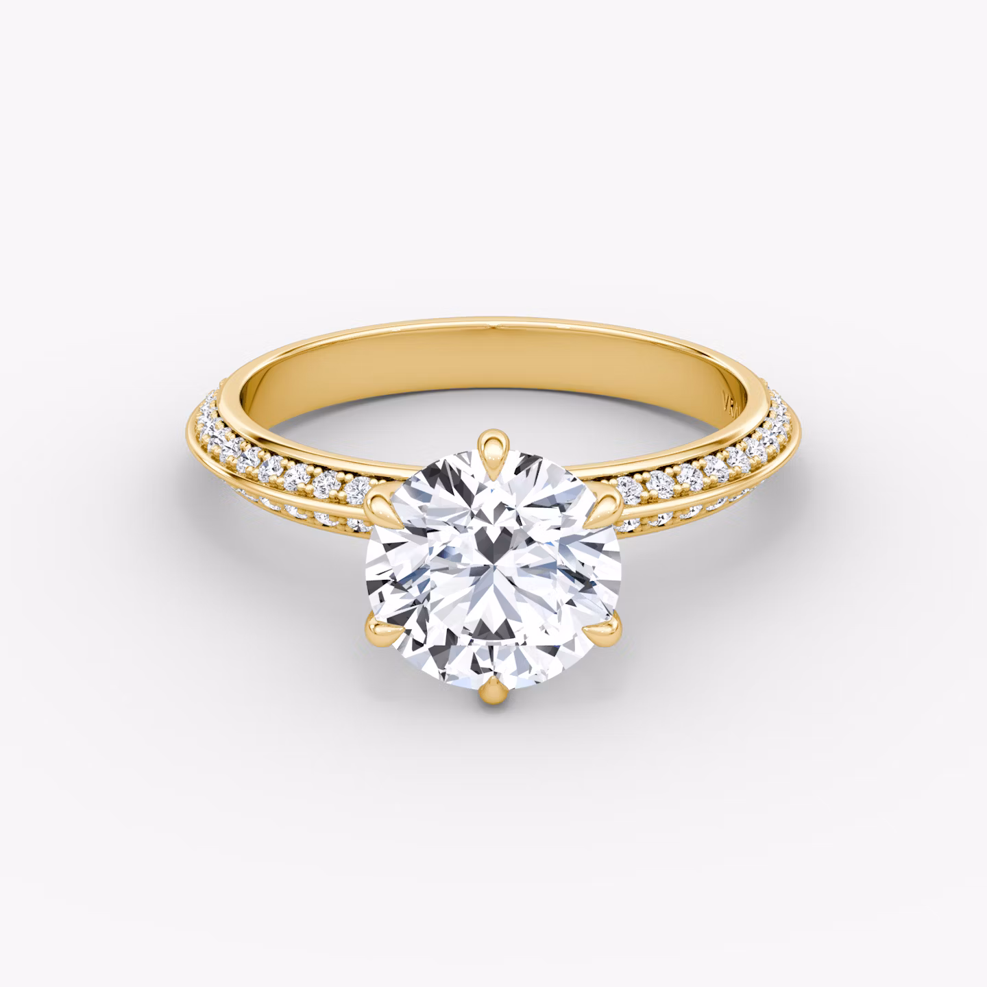The Knife-Edge | Round Brilliant | 18k | Yellow Gold | bandAccent: Pavé | caratWeight: 1.5ct | hiddenHalo: no | diamondOrientation: vertical