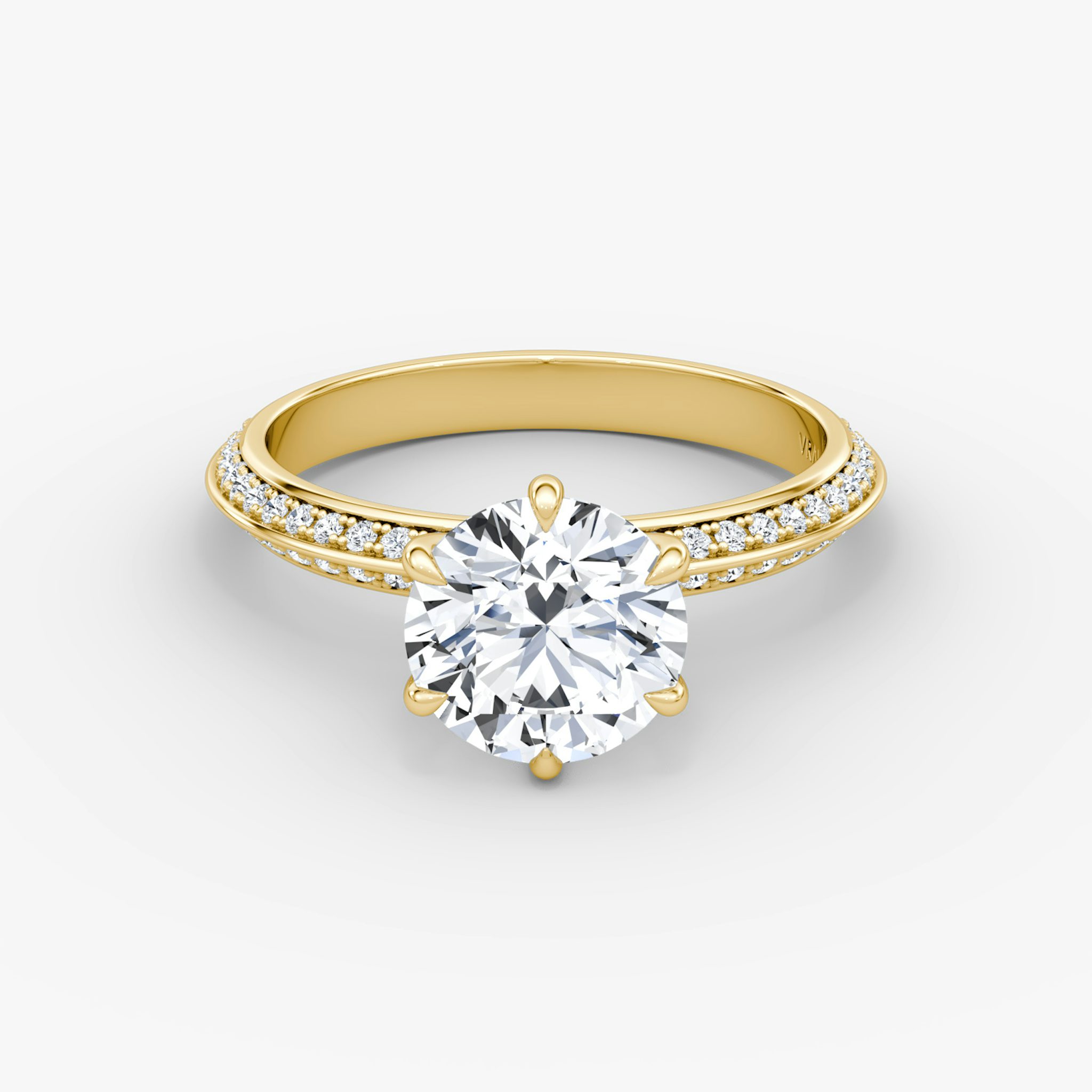 The Knife-Edge | Round Brilliant | 18k | Yellow Gold | bandAccent: Pavé | caratWeight: 2.0ct | hiddenHalo: no | diamondOrientation: vertical