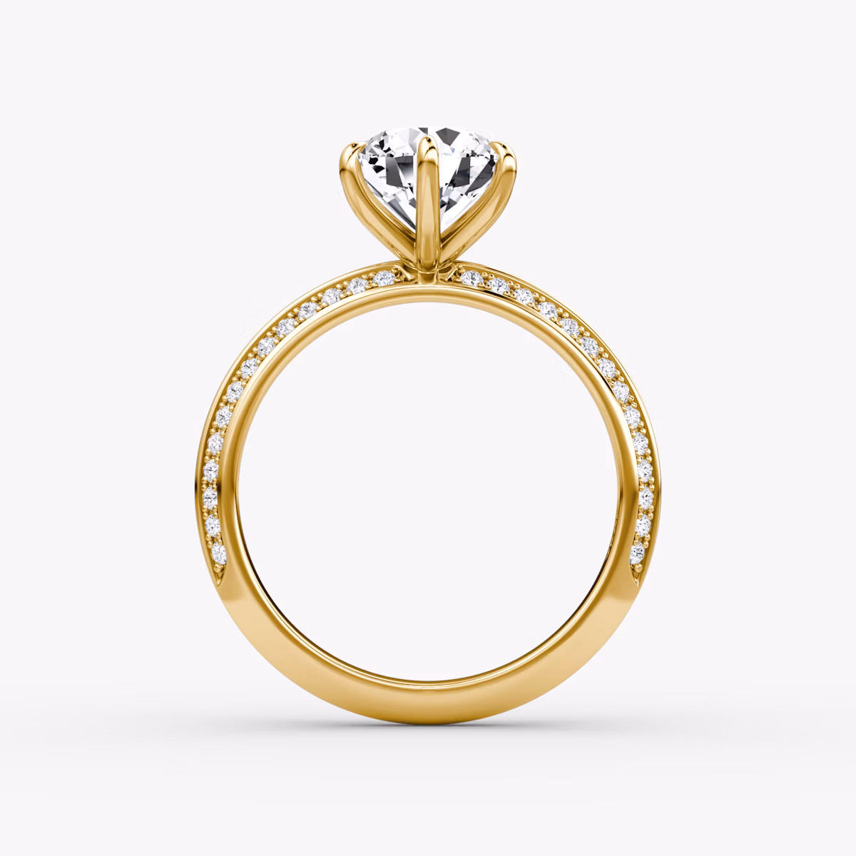 The Knife-Edge | Round Brilliant | 18k | Yellow Gold | bandAccent: Pavé | caratWeight: other | hiddenHalo: no | diamondOrientation: vertical