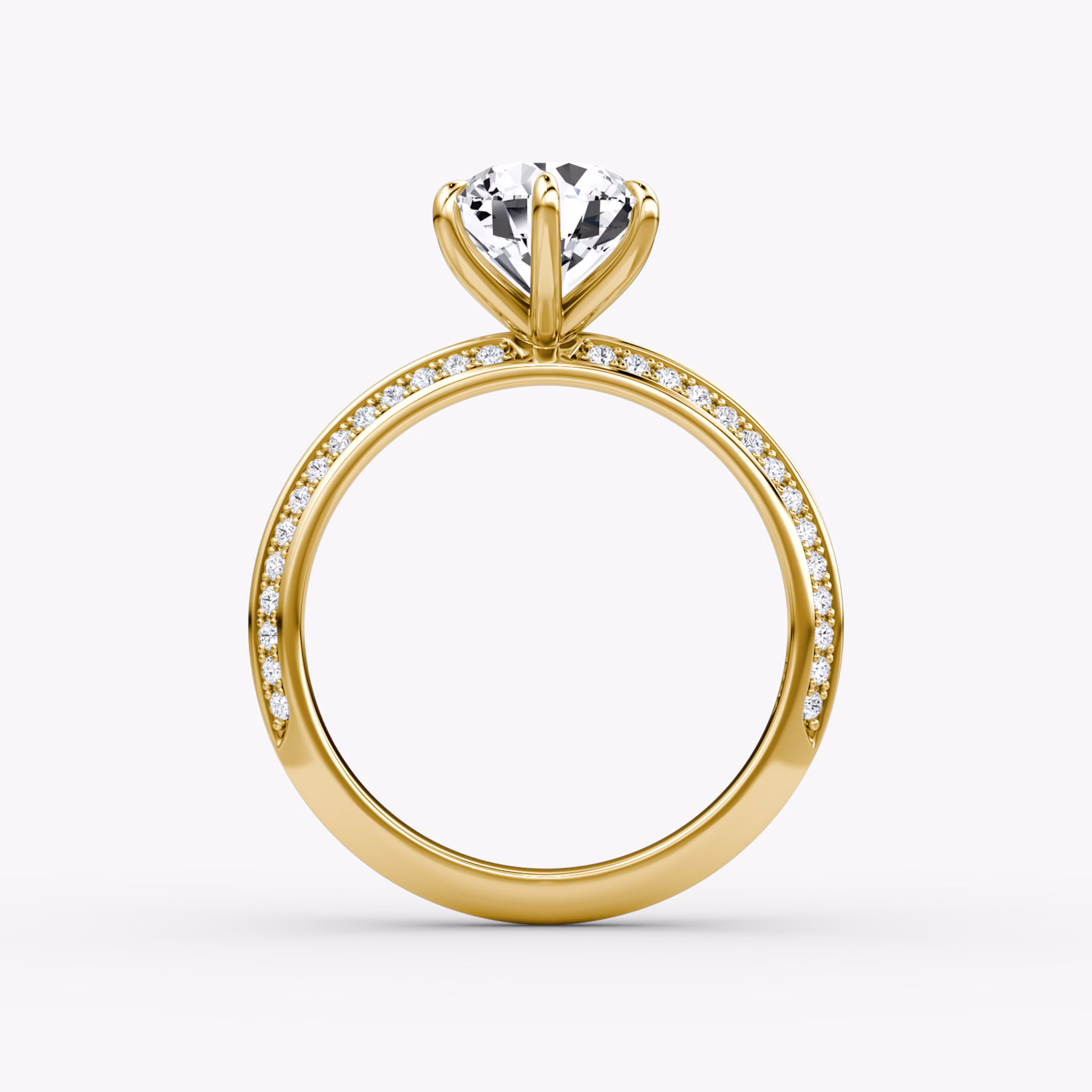The Knife-Edge | Round Brilliant | 18k | Yellow Gold | bandAccent: Pavé | caratWeight: 2.0ct | hiddenHalo: no | diamondOrientation: vertical