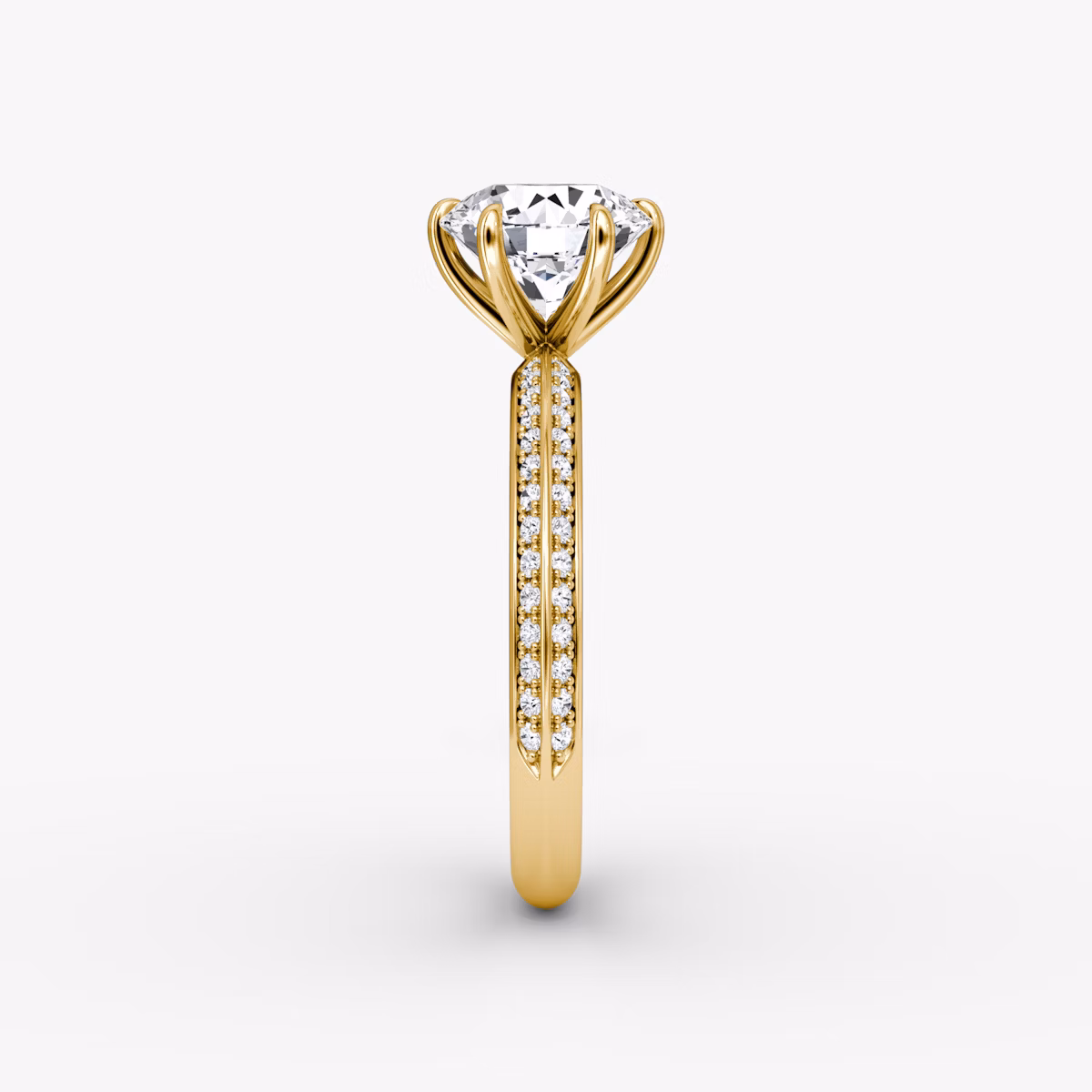 The Knife-Edge | Round Brilliant | 18k | Yellow Gold | bandAccent: Pavé | caratWeight: other | hiddenHalo: no | diamondOrientation: vertical