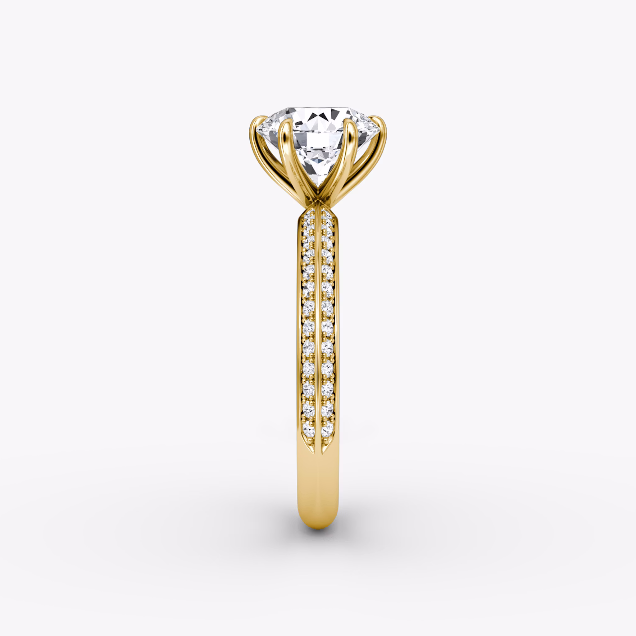 The Knife-Edge | Round Brilliant | 18k | Yellow Gold | bandAccent: Pavé | caratWeight: 2.0ct | hiddenHalo: no | diamondOrientation: vertical