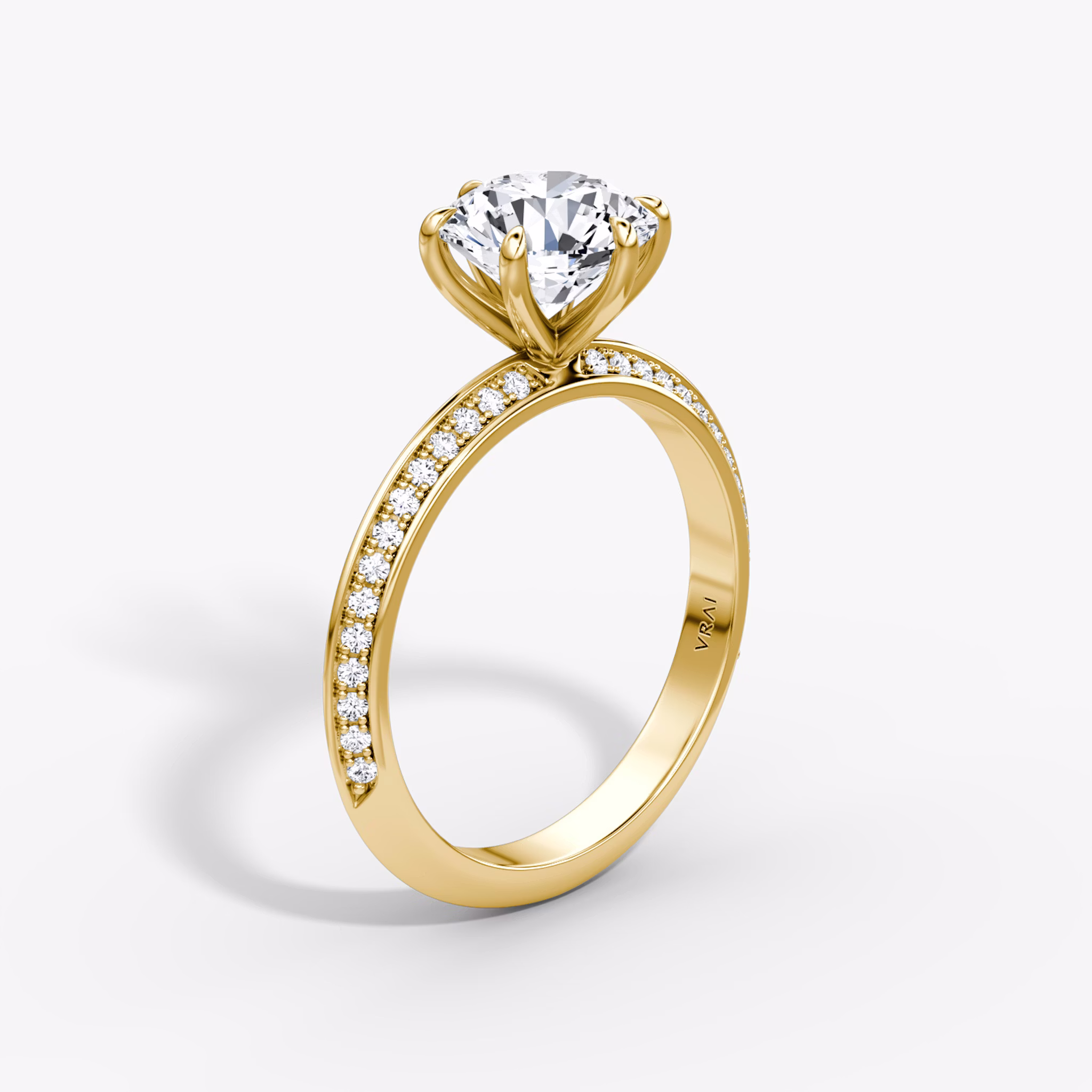 The Knife-Edge | Round Brilliant | 18k | Yellow Gold | bandAccent: Pavé | caratWeight: 2.0ct | hiddenHalo: no | diamondOrientation: vertical