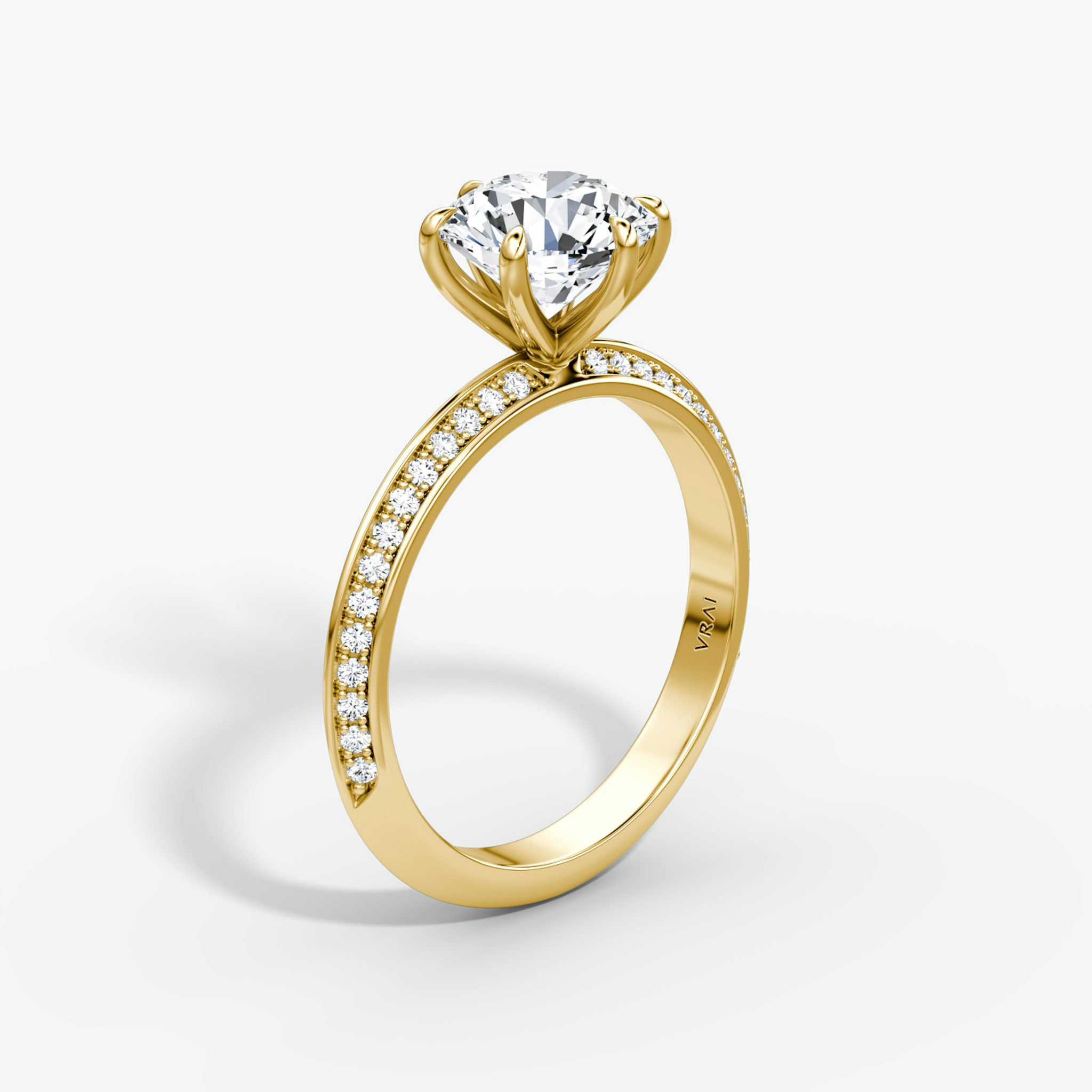 The Knife-Edge | Round Brilliant | 18k | Yellow Gold | bandAccent: Pavé | caratWeight: 2.0ct | hiddenHalo: no | diamondOrientation: vertical