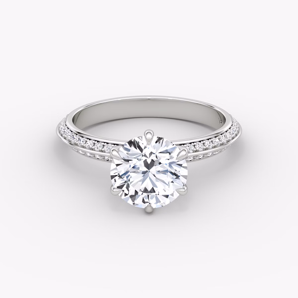 The Knife-Edge | Round Brilliant | 18k | White Gold | bandAccent: Pavé | caratWeight: 1.0ct | hiddenHalo: no | diamondOrientation: vertical