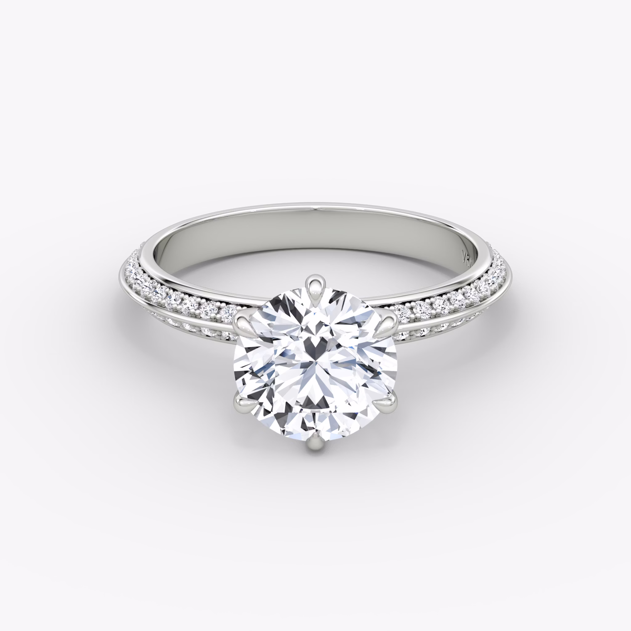 The Knife-Edge | Round Brilliant | 18k | White Gold | bandAccent: Pavé | caratWeight: other | hiddenHalo: no | diamondOrientation: vertical