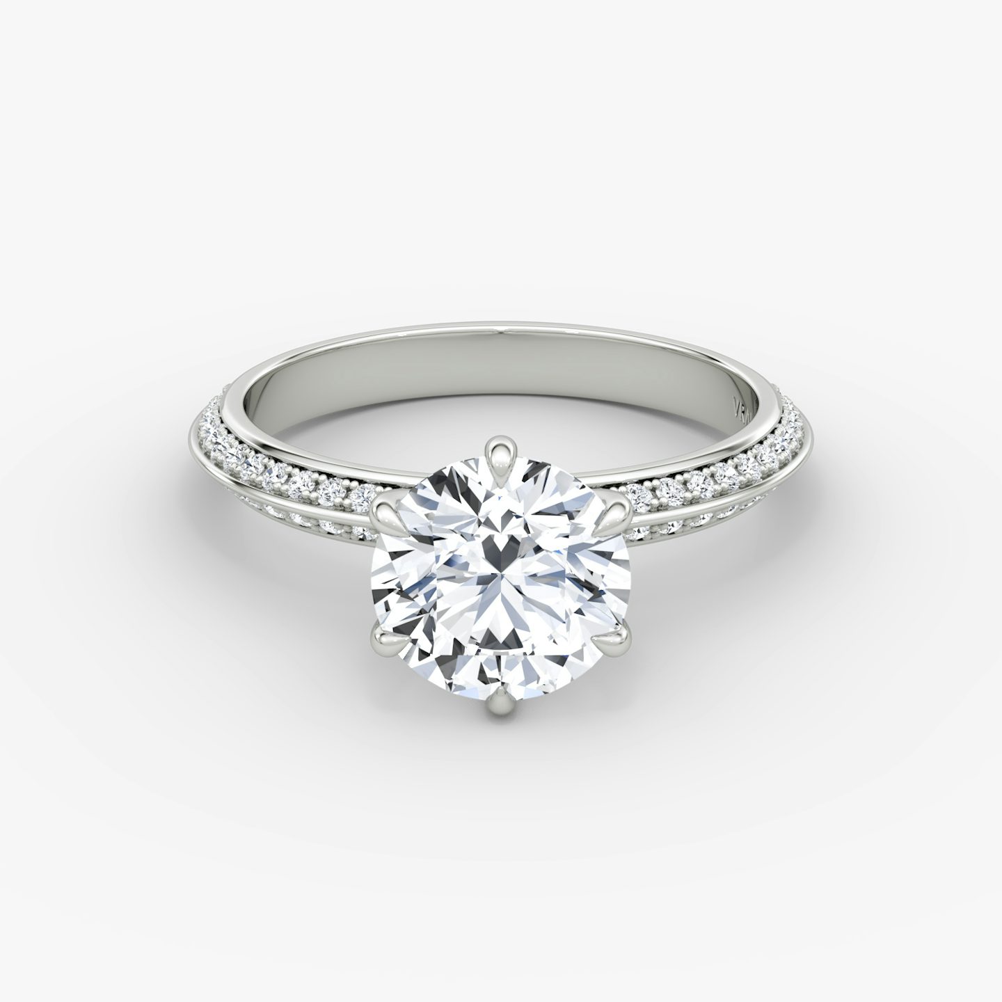 The Knife-Edge | Round Brilliant | Platinum | bandAccent: Pavé | caratWeight: 1.5ct | hiddenHalo: no | diamondOrientation: vertical