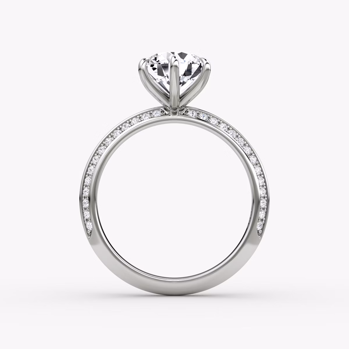 The Knife-Edge | Round Brilliant | 18k | White Gold | bandAccent: Pavé | caratWeight: 1.0ct | hiddenHalo: no | diamondOrientation: vertical