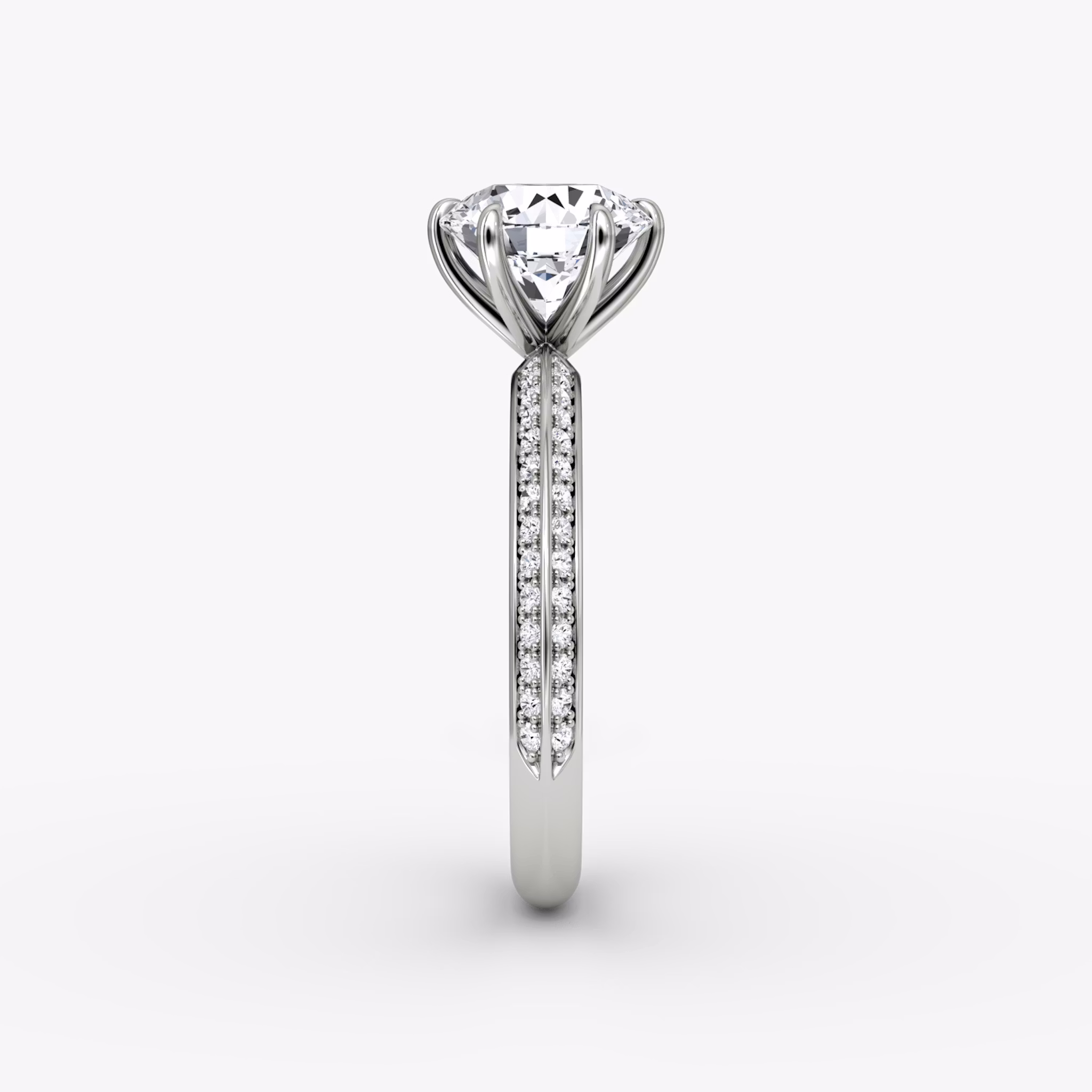 The Knife-Edge | Round Brilliant | 18k | White Gold | bandAccent: Pavé | caratWeight: other | hiddenHalo: no | diamondOrientation: vertical