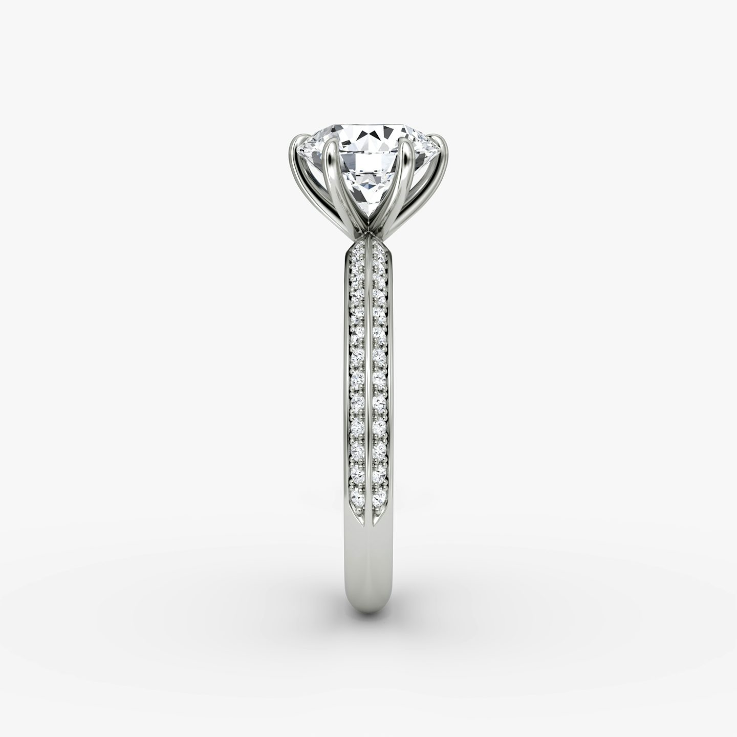 The Knife-Edge | Round Brilliant | Platinum | bandAccent: Pavé | caratWeight: 1.5ct | hiddenHalo: no | diamondOrientation: vertical