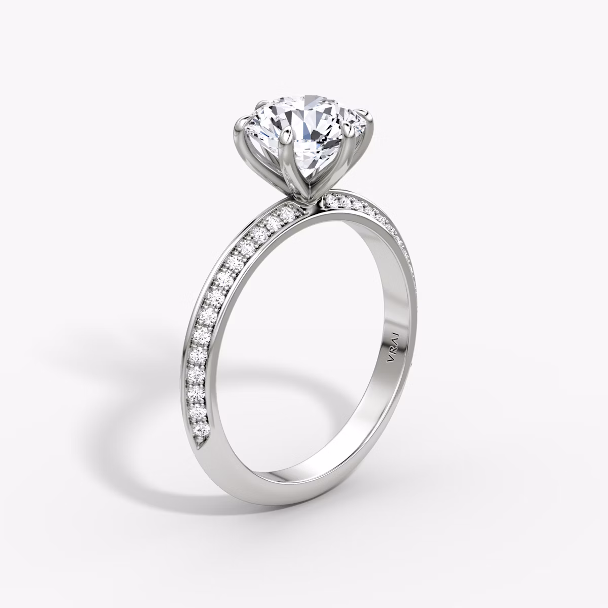 The Knife-Edge | Round Brilliant | 18k | White Gold | bandAccent: Pavé | caratWeight: 1.0ct | hiddenHalo: no | diamondOrientation: vertical