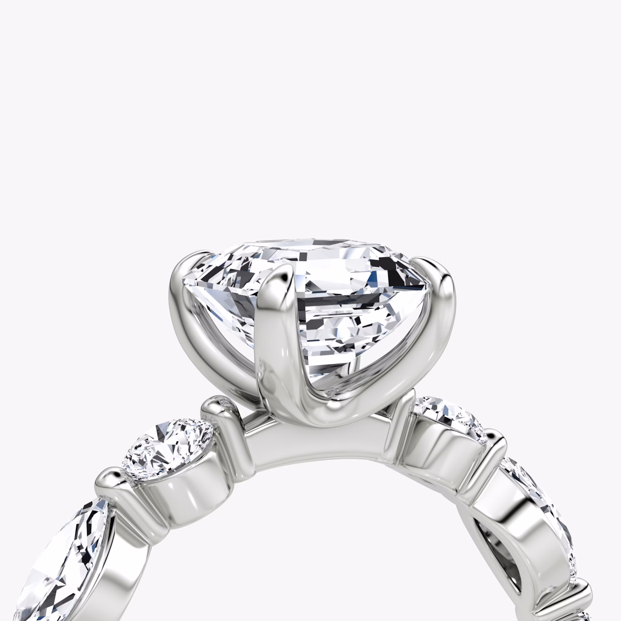 The Mixed Shape Single Shared Prong | Asscher | 18k | White Gold | bandAccent: Plain | diamondOrientation: vertical | caratWeight: other