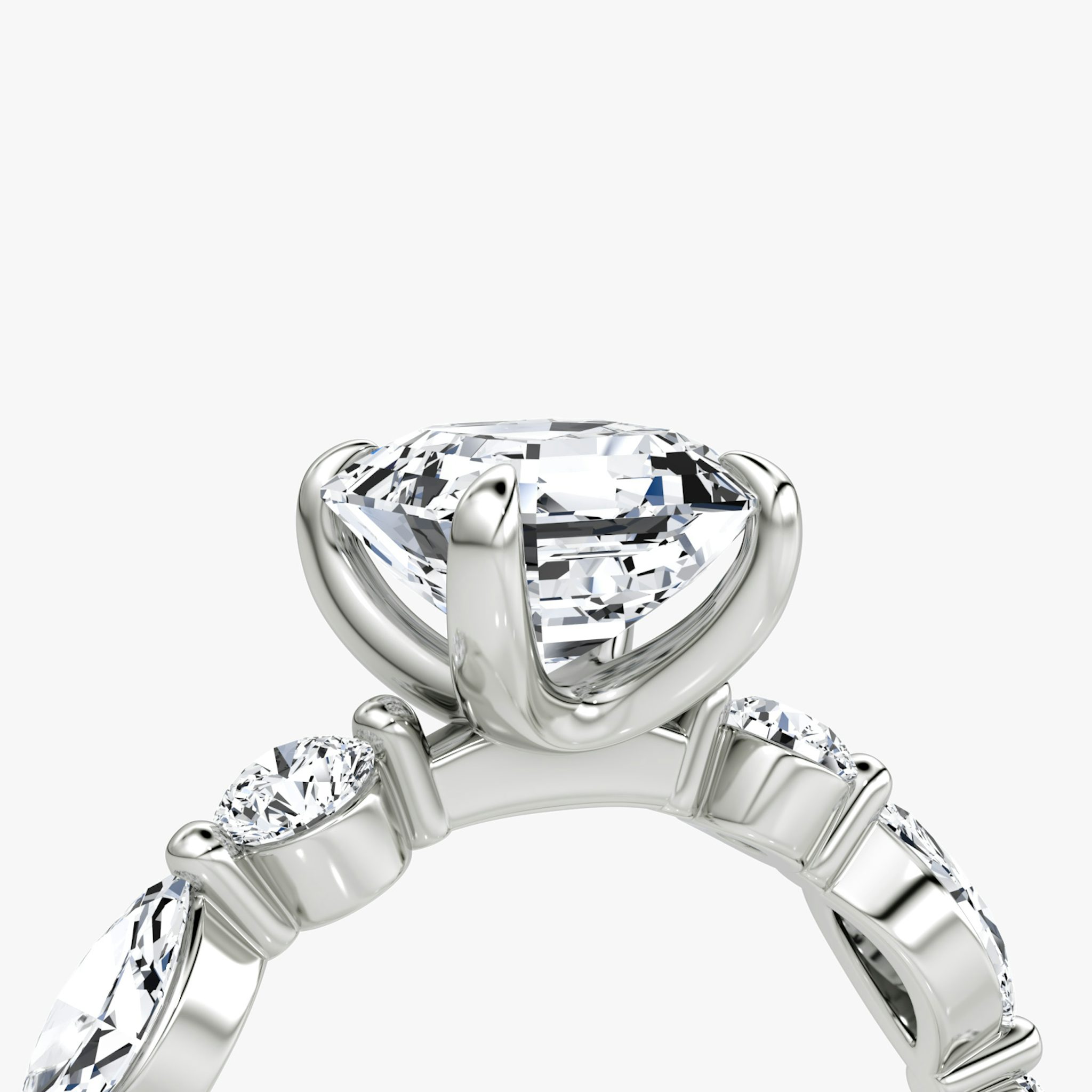 The Mixed Shape Single Shared Prong | Asscher | 18k | White Gold | bandAccent: Plain | diamondOrientation: vertical | caratWeight: other