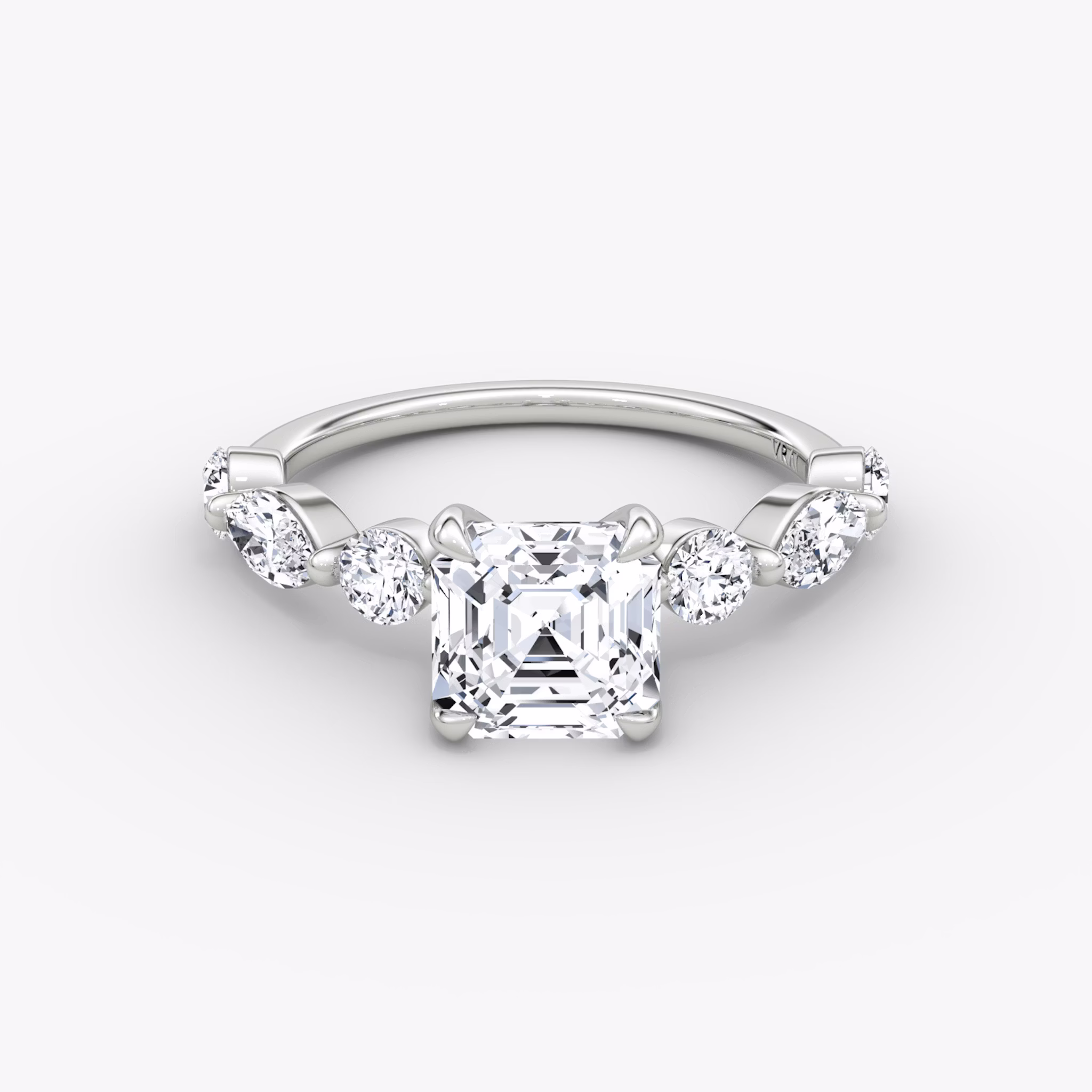 The Mixed Shape Single Shared Prong | Asscher | 18k | White Gold | bandAccent: Plain | diamondOrientation: vertical | caratWeight: other