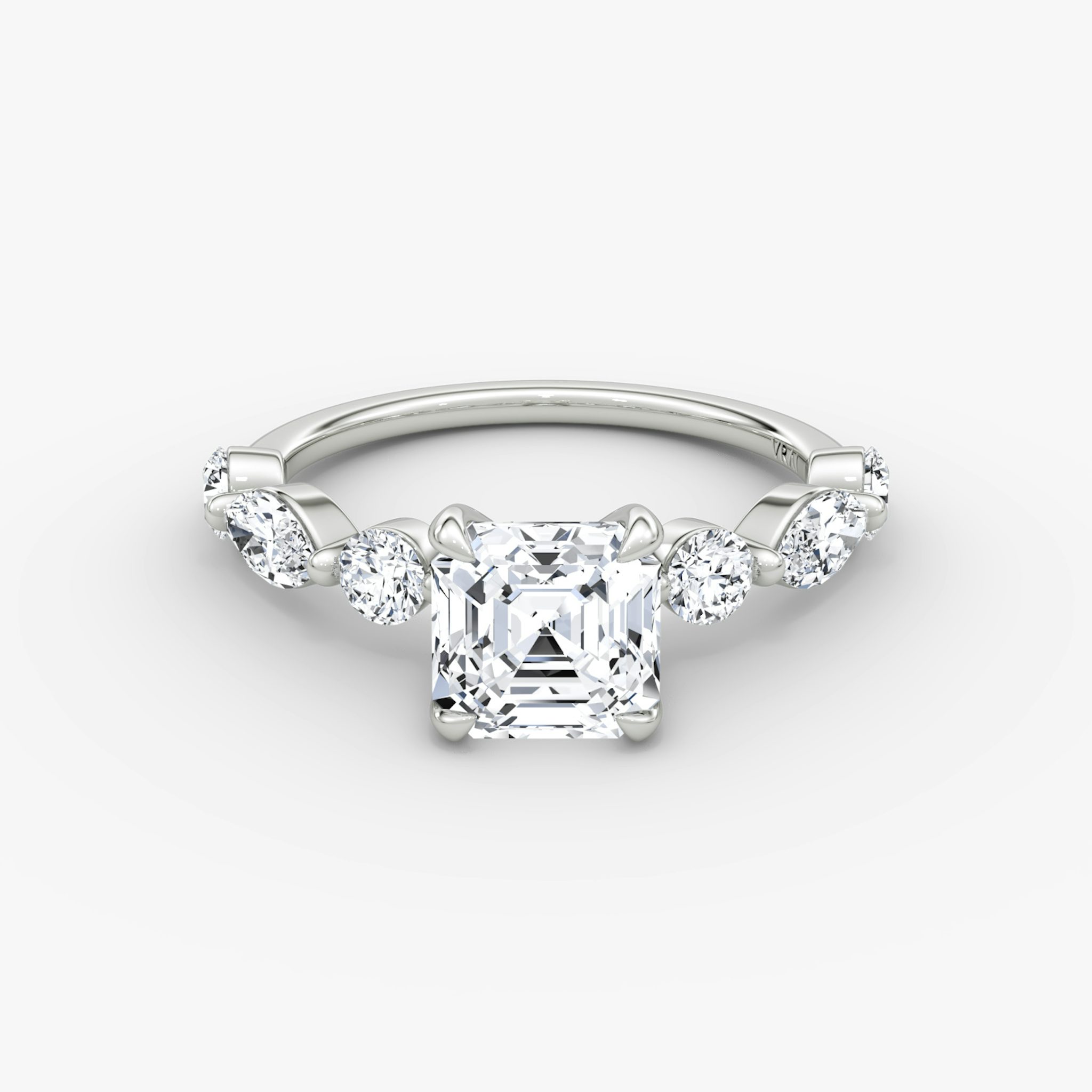 The Mixed Shape Single Shared Prong | Asscher | 18k | White Gold | bandAccent: Plain | diamondOrientation: vertical | caratWeight: other