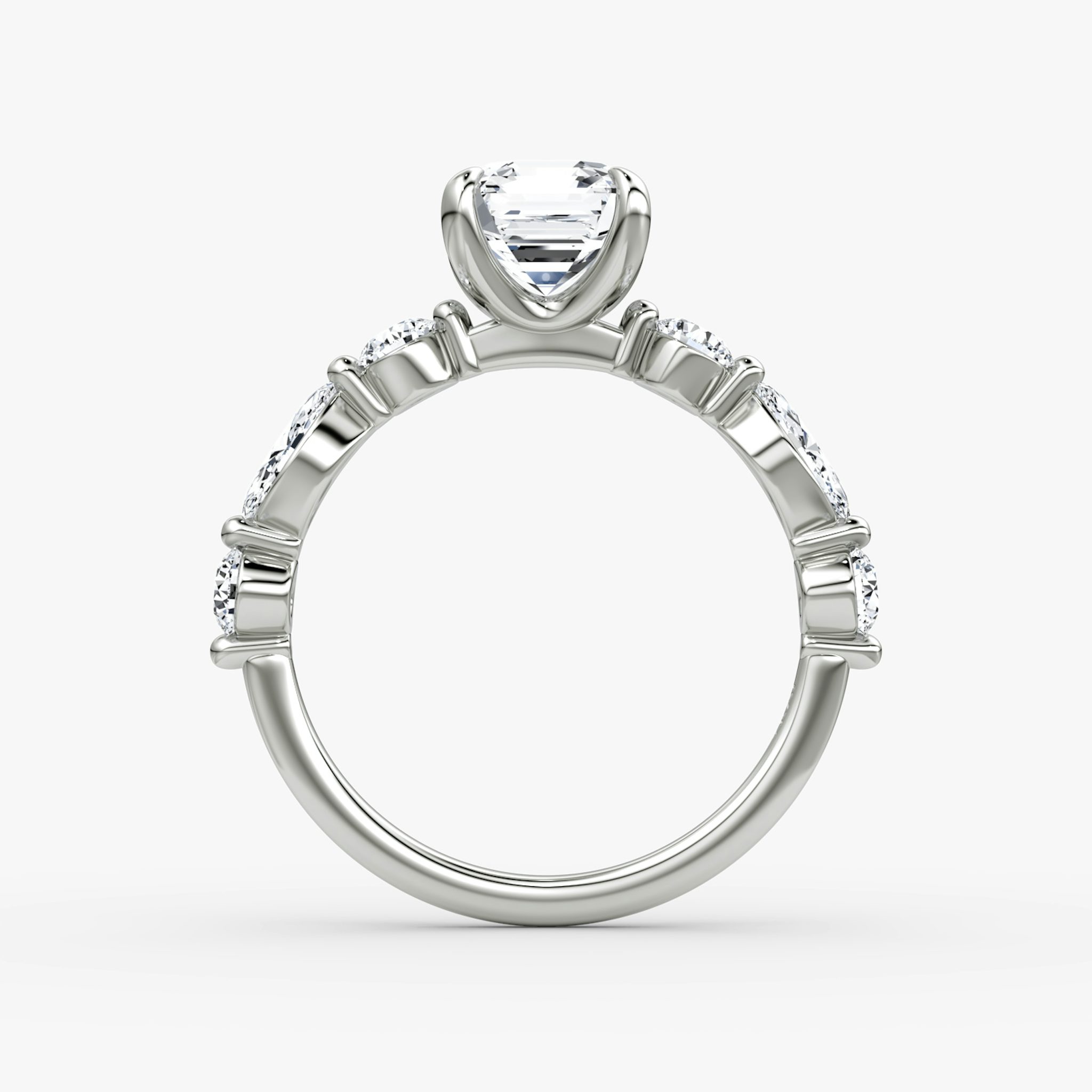 The Mixed Shape Single Shared Prong | Asscher | 18k | White Gold | bandAccent: Plain | diamondOrientation: vertical | caratWeight: other