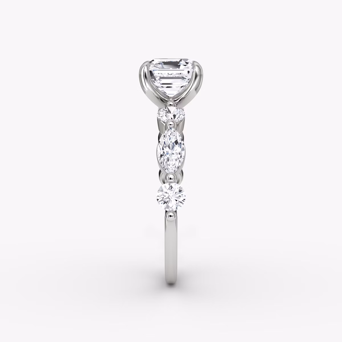 The Mixed Shape Single Shared Prong | Asscher | 18k | White Gold | bandAccent: Plain | diamondOrientation: vertical | caratWeight: other