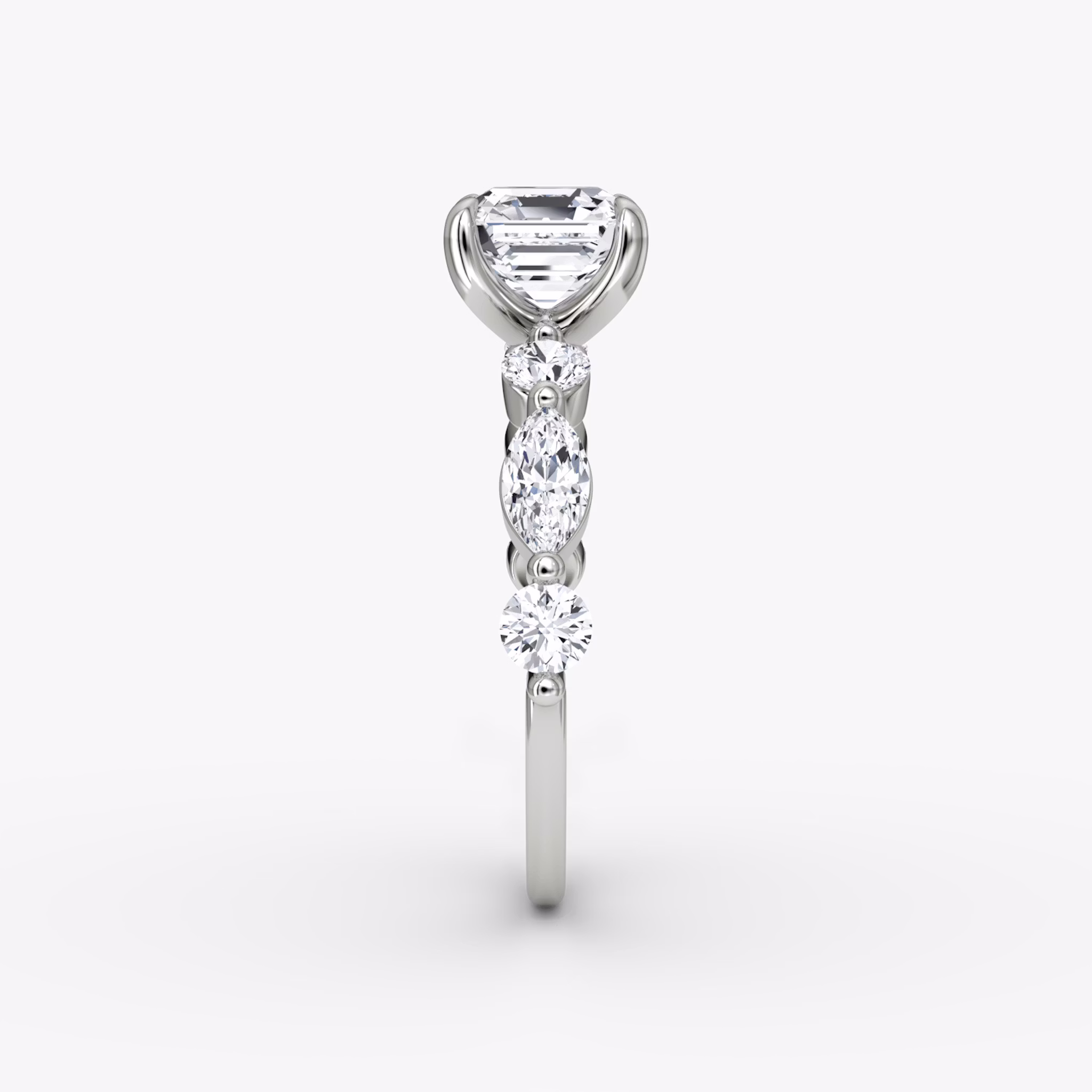 The Mixed Shape Single Shared Prong | Asscher | 18k | White Gold | bandAccent: Plain | diamondOrientation: vertical | caratWeight: other