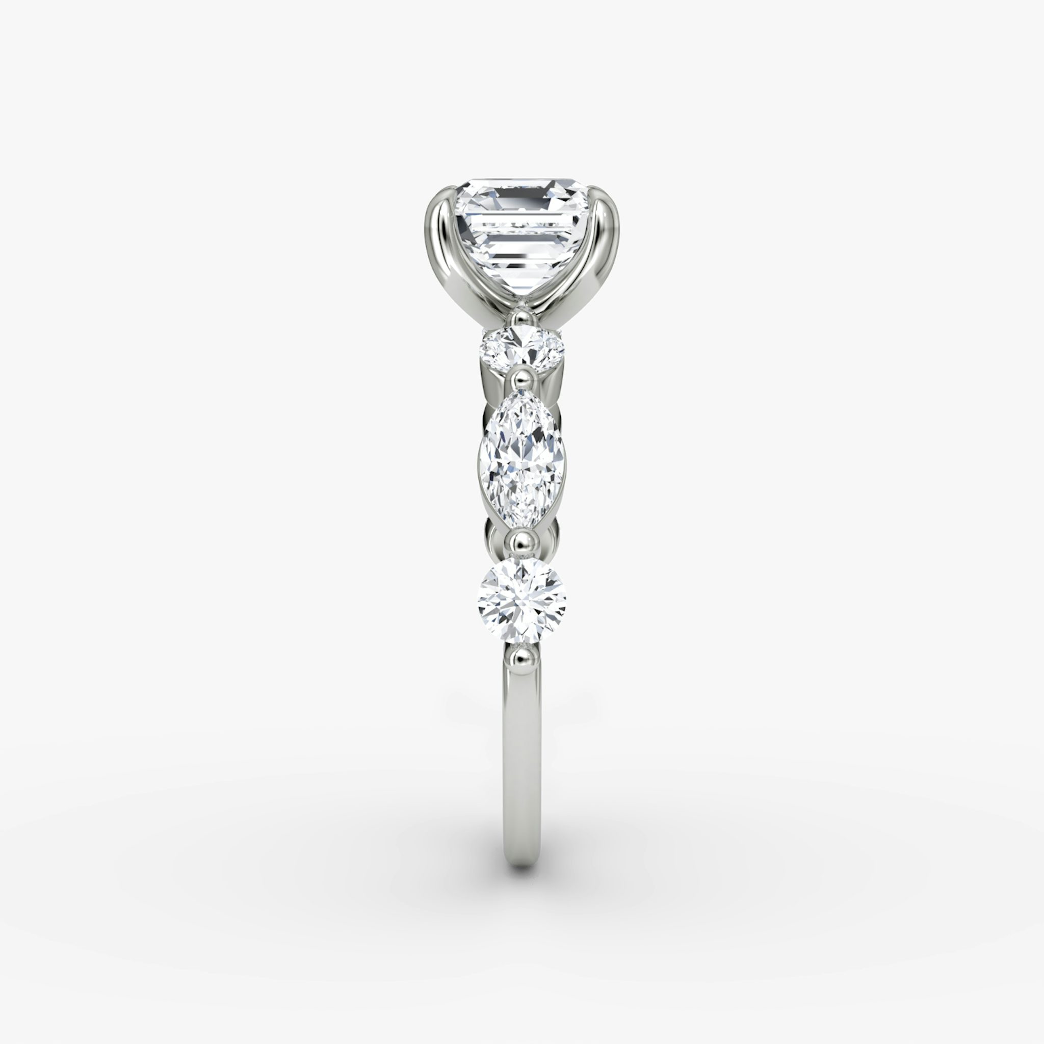The Mixed Shape Single Shared Prong | Asscher | 18k | White Gold | bandAccent: Plain | diamondOrientation: vertical | caratWeight: other