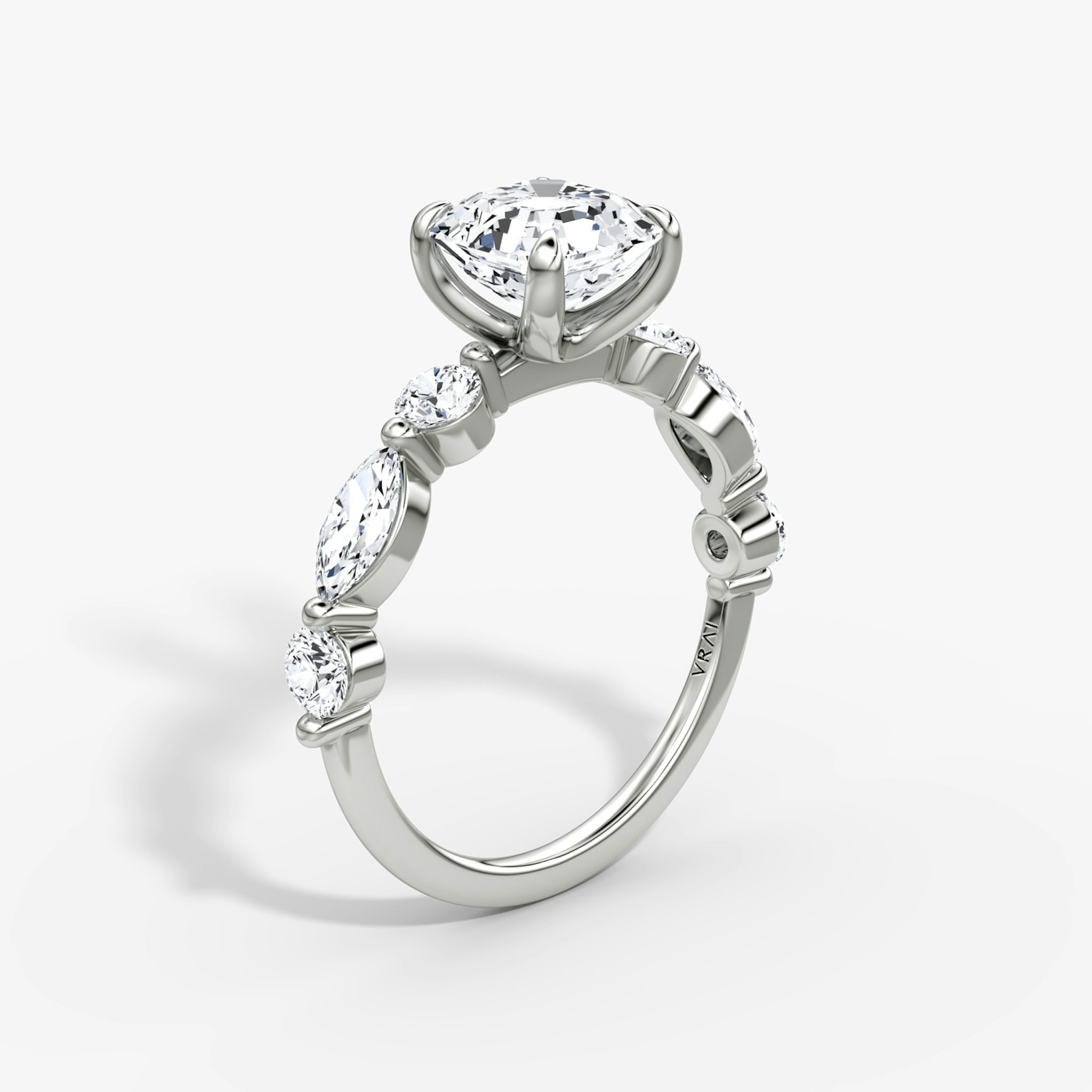 The Mixed Shape Single Shared Prong | Asscher | 18k | White Gold | bandAccent: Plain | diamondOrientation: vertical | caratWeight: other