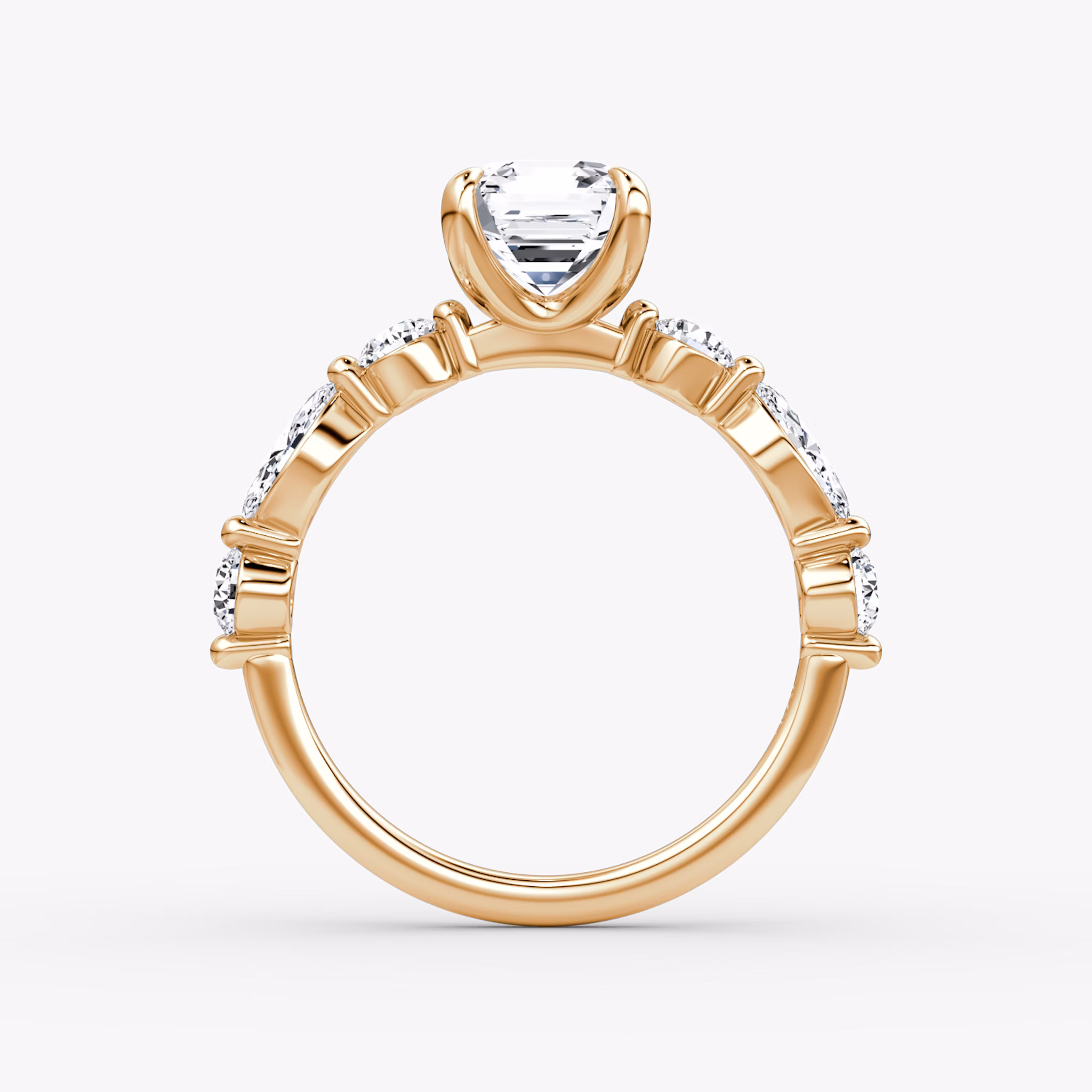 The Mixed Shape Single Shared Prong | Asscher | 14k | Rose Gold | bandAccent: Plain | diamondOrientation: vertical | caratWeight: other