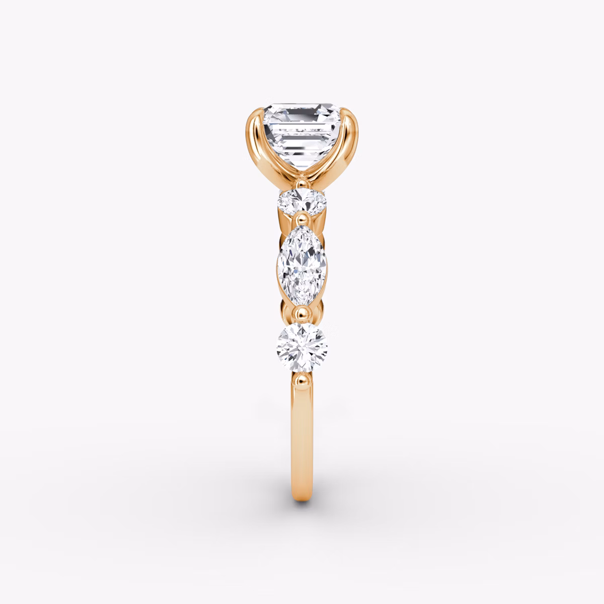 Mixed Shape Single Shared Prong | Asscher | 14k | Roségold | bandAccent: Ohne Pavé-Besatz | diamondOrientation: vertical | caratWeight: other