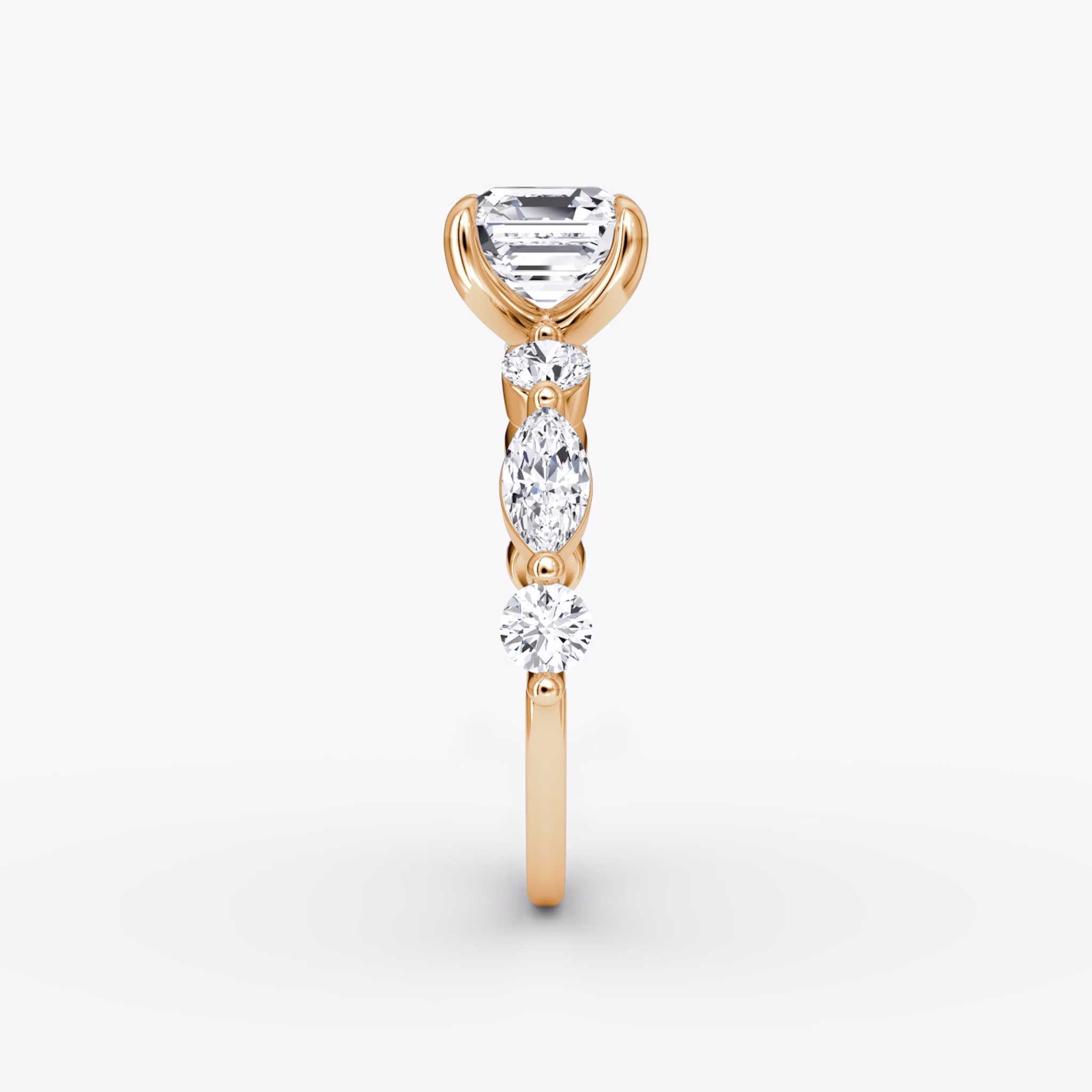 The Mixed Shape Single Shared Prong | Asscher | 14k | Rose Gold | bandAccent: Plain | diamondOrientation: vertical | caratWeight: other